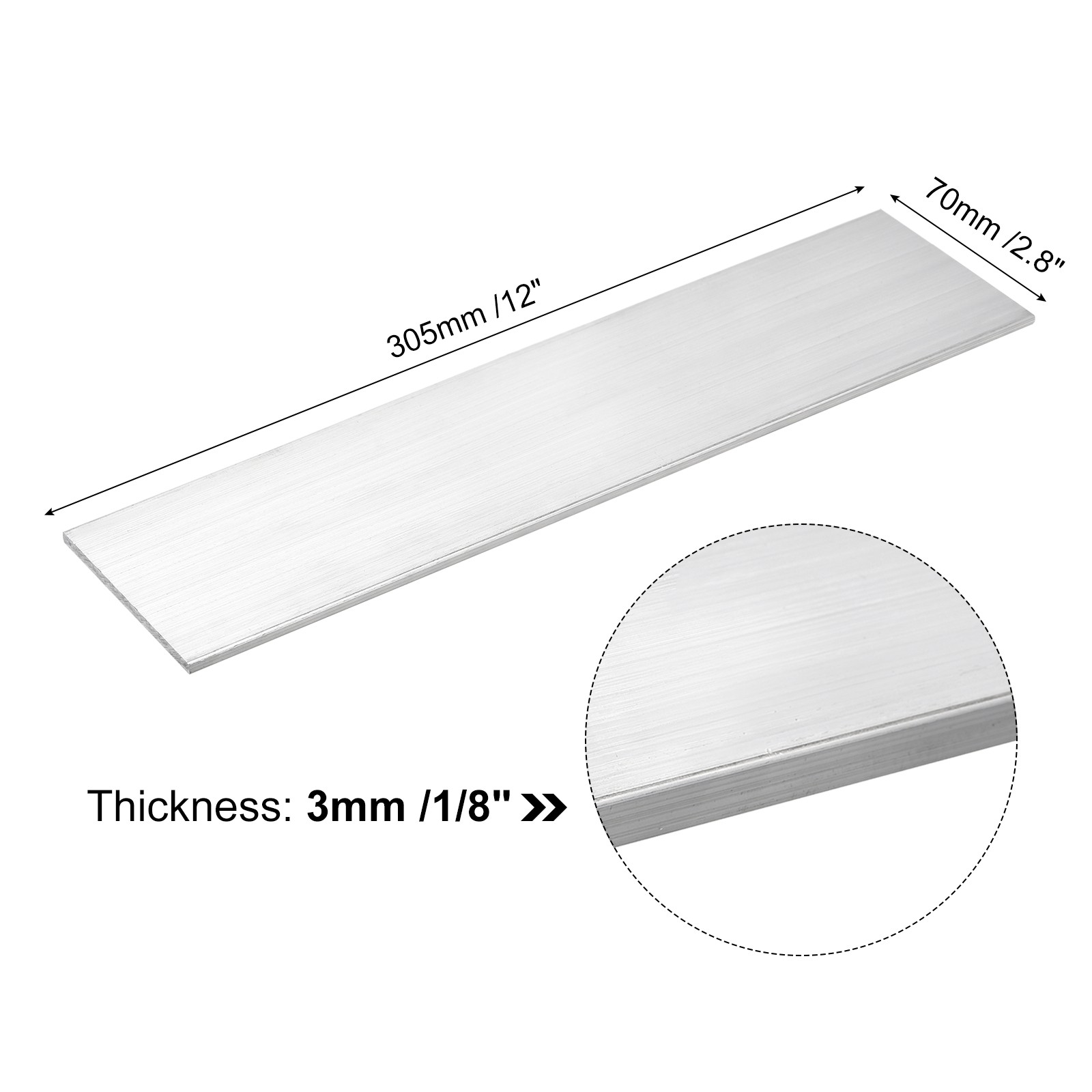 Square Aluminum Bar, 1/8″ Thick 2.8″ Width 12″ Length