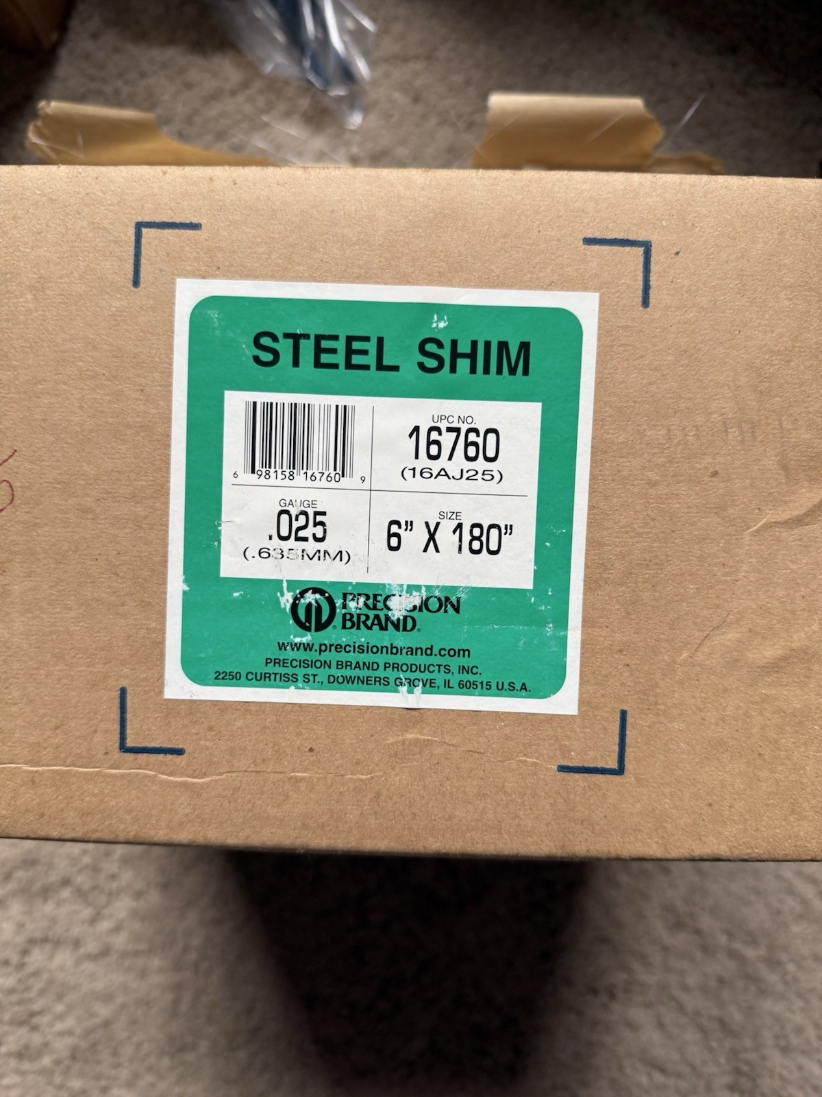 Made in USA 15′ Long x 6″ Wide x 0.025″ Thick, Roll Shim Stock Steel