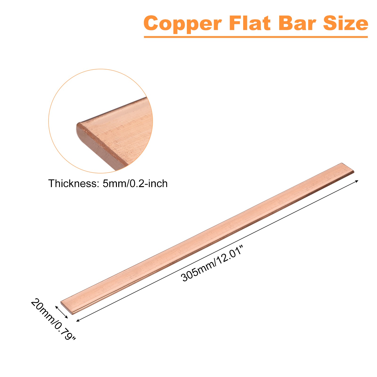 Copper Flat Bar 3/16″ Thickness x 25/32″ Width x 12″ Length Copper Bar Stock
