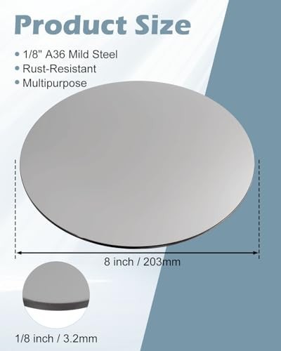 Weldable Steel Plate Sheet 1/8″ x 8″ Round Base Disk – A36 Metal, 2 Pcs for Cons