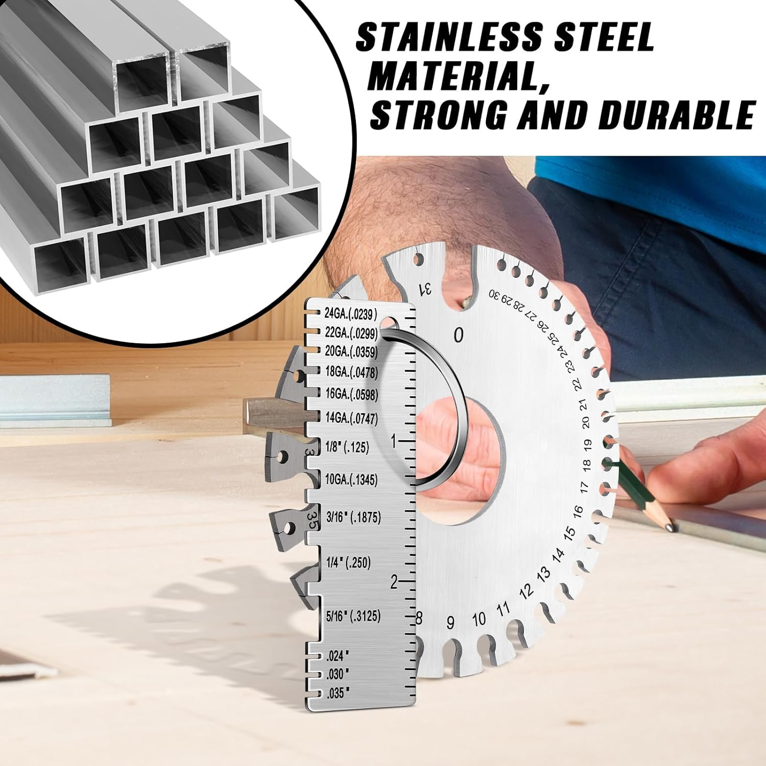 4 PCS Stainless Steel Metal Sheet Thickness Gauge with Round Dual Sided Wire Wel