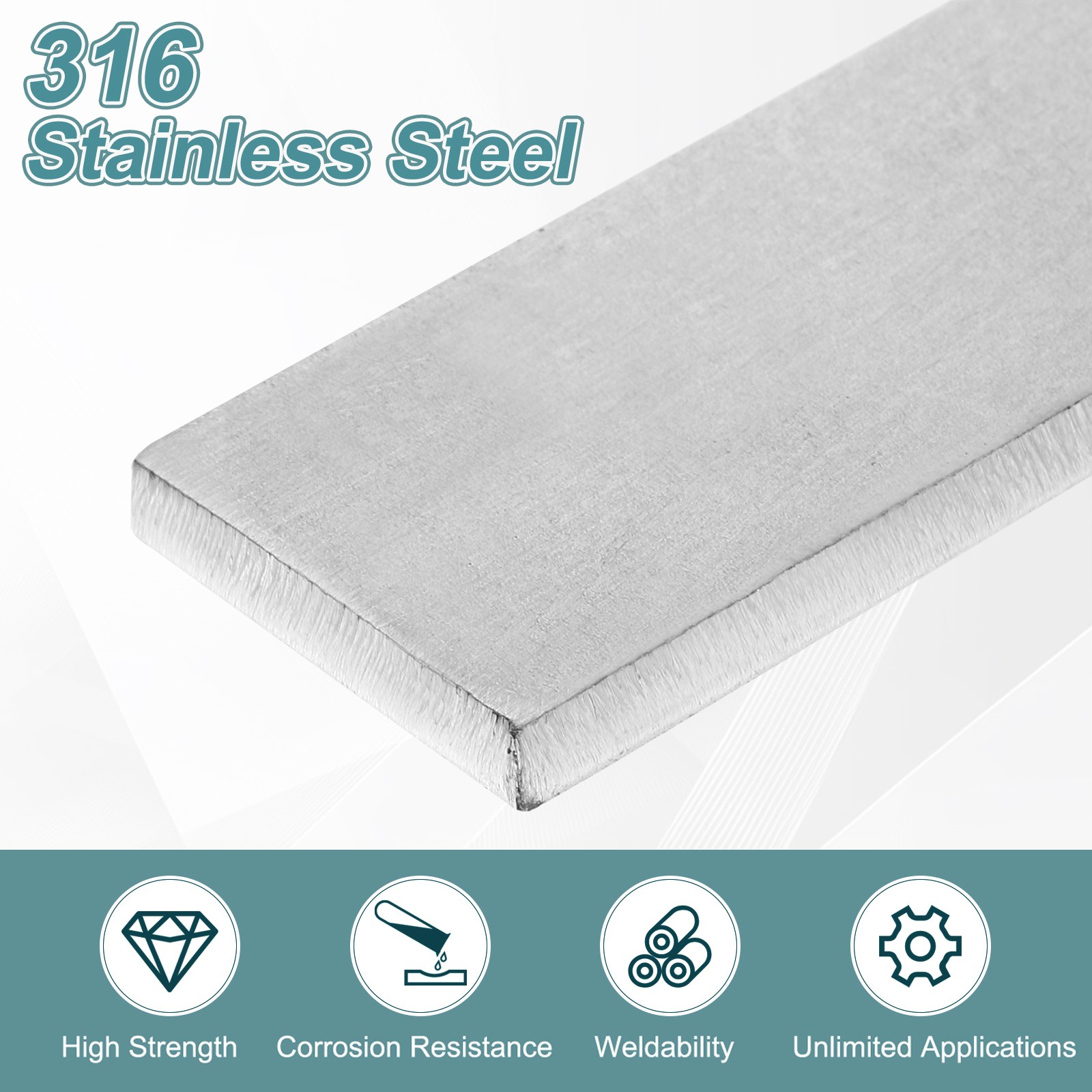 1/4″ Thickness 1-3/16″ Width 6″ Length 316 Stainless Steel Flat Bar Metal Bar