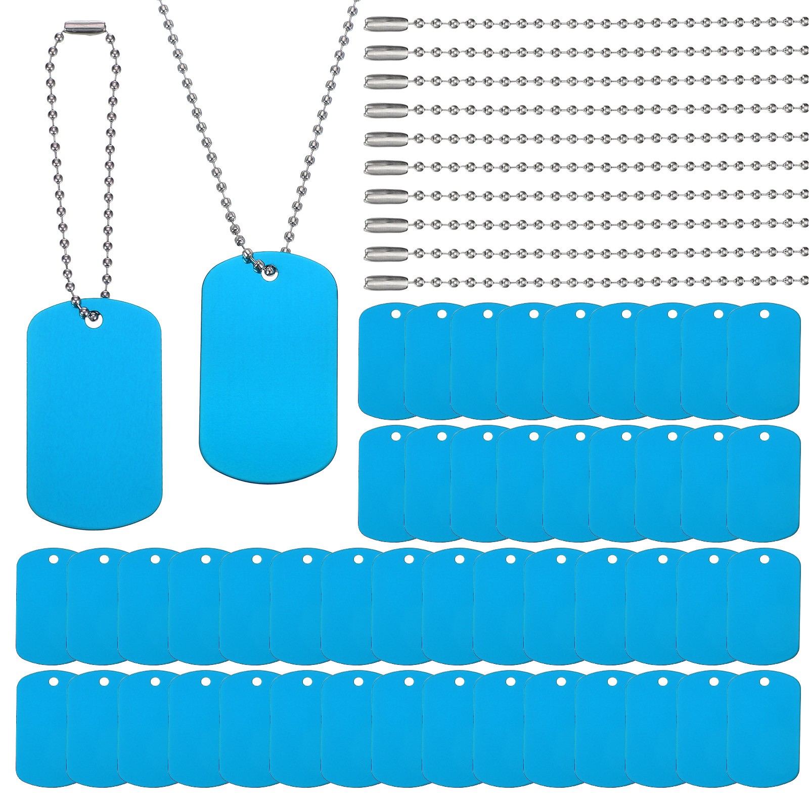 50Pcs Blank Tag Metal Stamping Tags, Rectangle Shape Engraved Tag, Light Blue