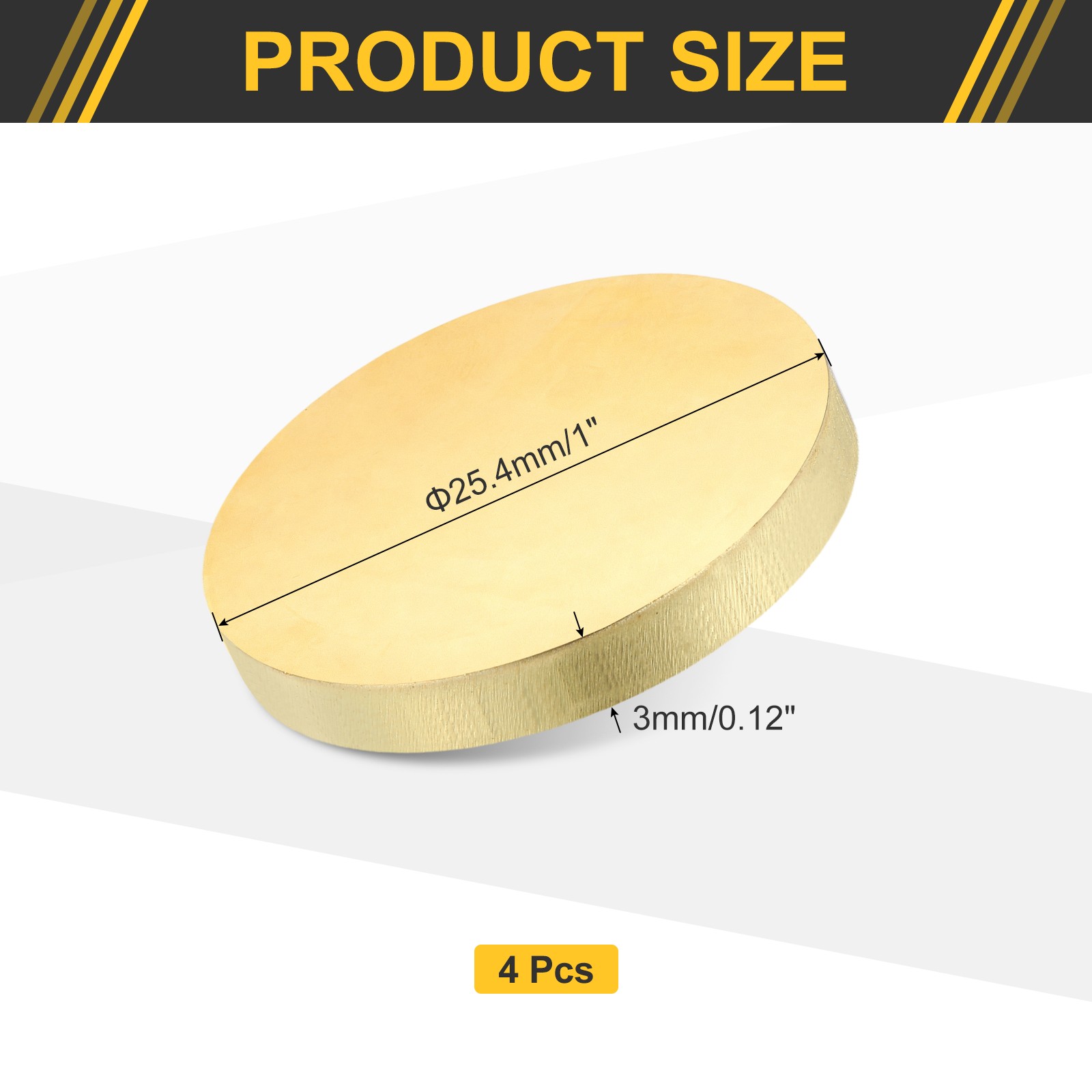 4Pcs Brass Round Plate 0.12″(3mm) Thick 1″(25mm) Dia H65 Brass Round Sheet