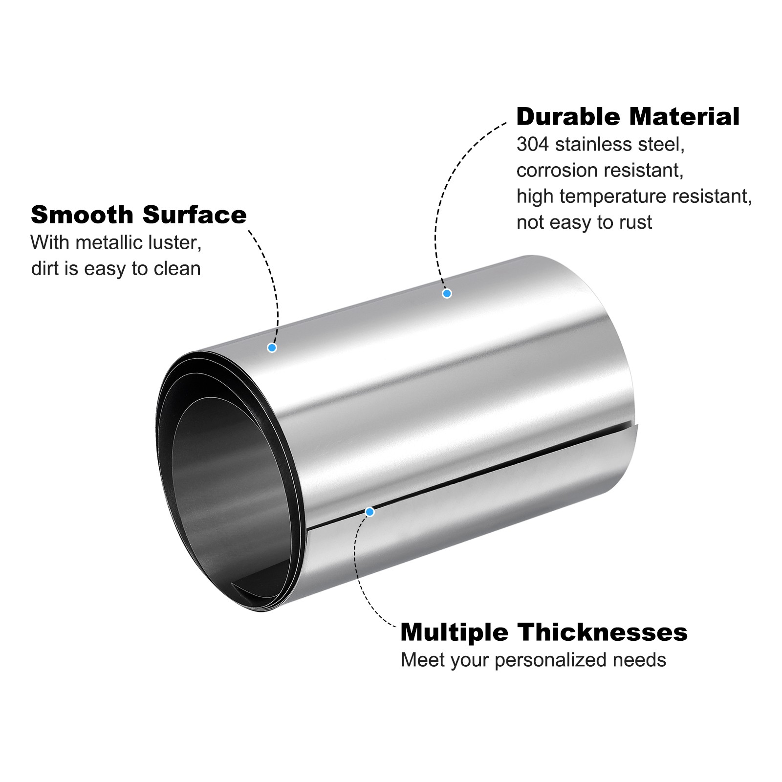 304 Stainless Steel Foil Roll，0.5mm x 100mm x 1M Polished Finish Plate