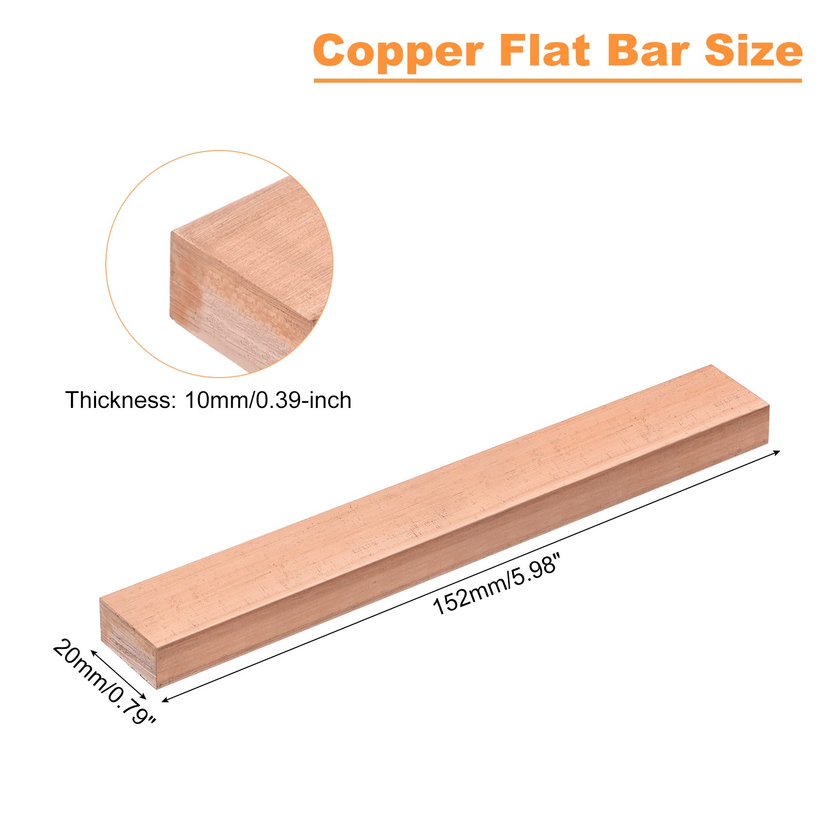 Copper Flat Bar, 3/8″ Thickness x 25/32″ Width x 6″ Length Copper Bar Stock