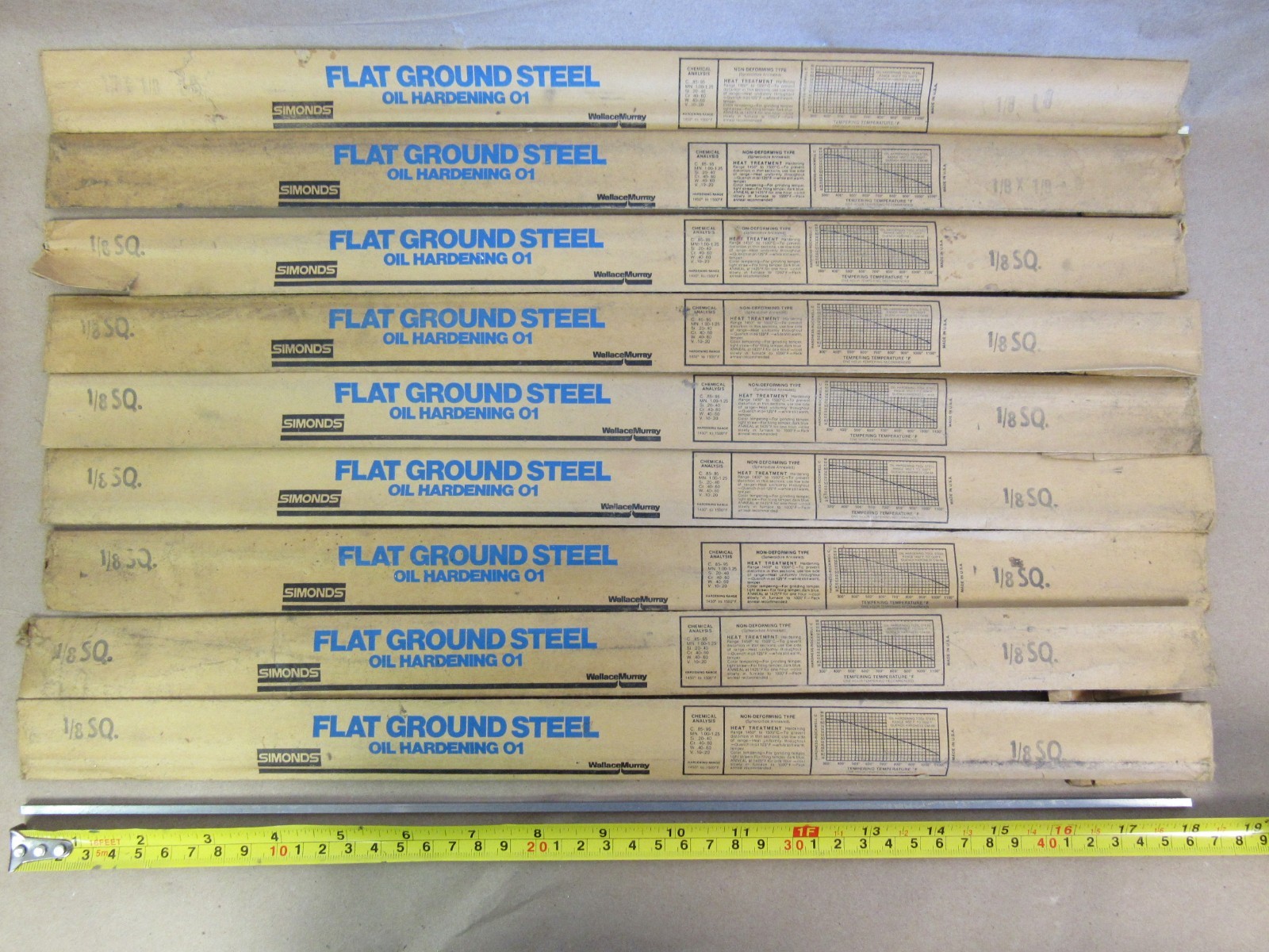 9 PCS O1 TOOL SHEET 1/8″ X 1/8″ X 18″ SIMONDS FLAT GROUND STEEL OIL HARDENING