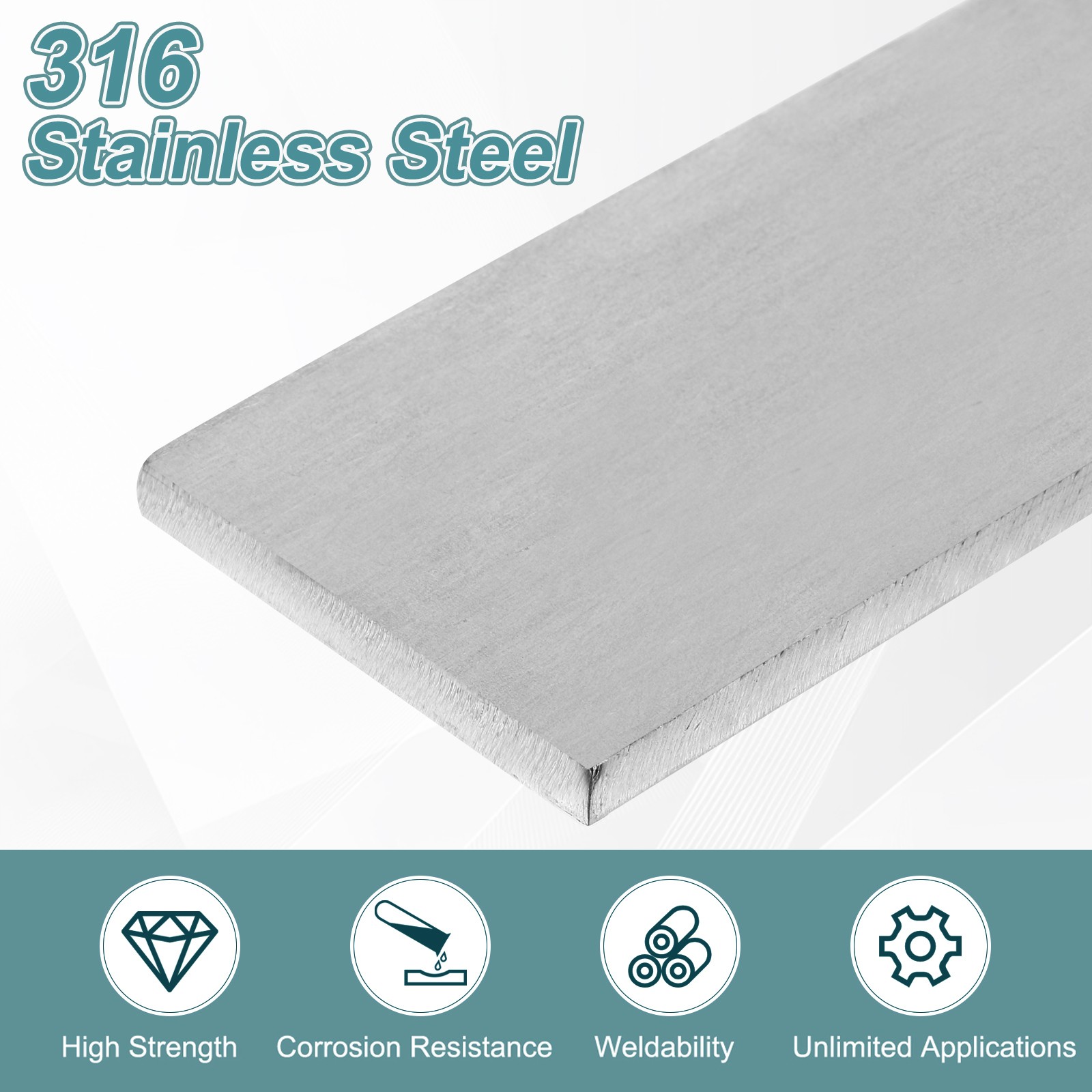 316 Stainless Steel Flat Bar 1/4″ Thickness 1-31/32″ Width 6″ Length Metal Bar