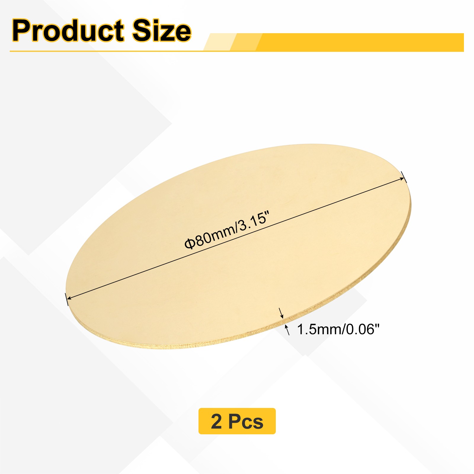 2pcs Brass Sheets, 0.06″ Thickness x 3.15″ Diameter Brass Round Plate, Yellow