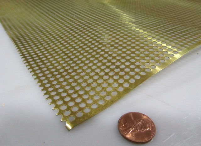 Brass Perforated Extra Thin Sheet, .016″ Thick x 24″ x Per Ft”, .138″ Hole Dia.