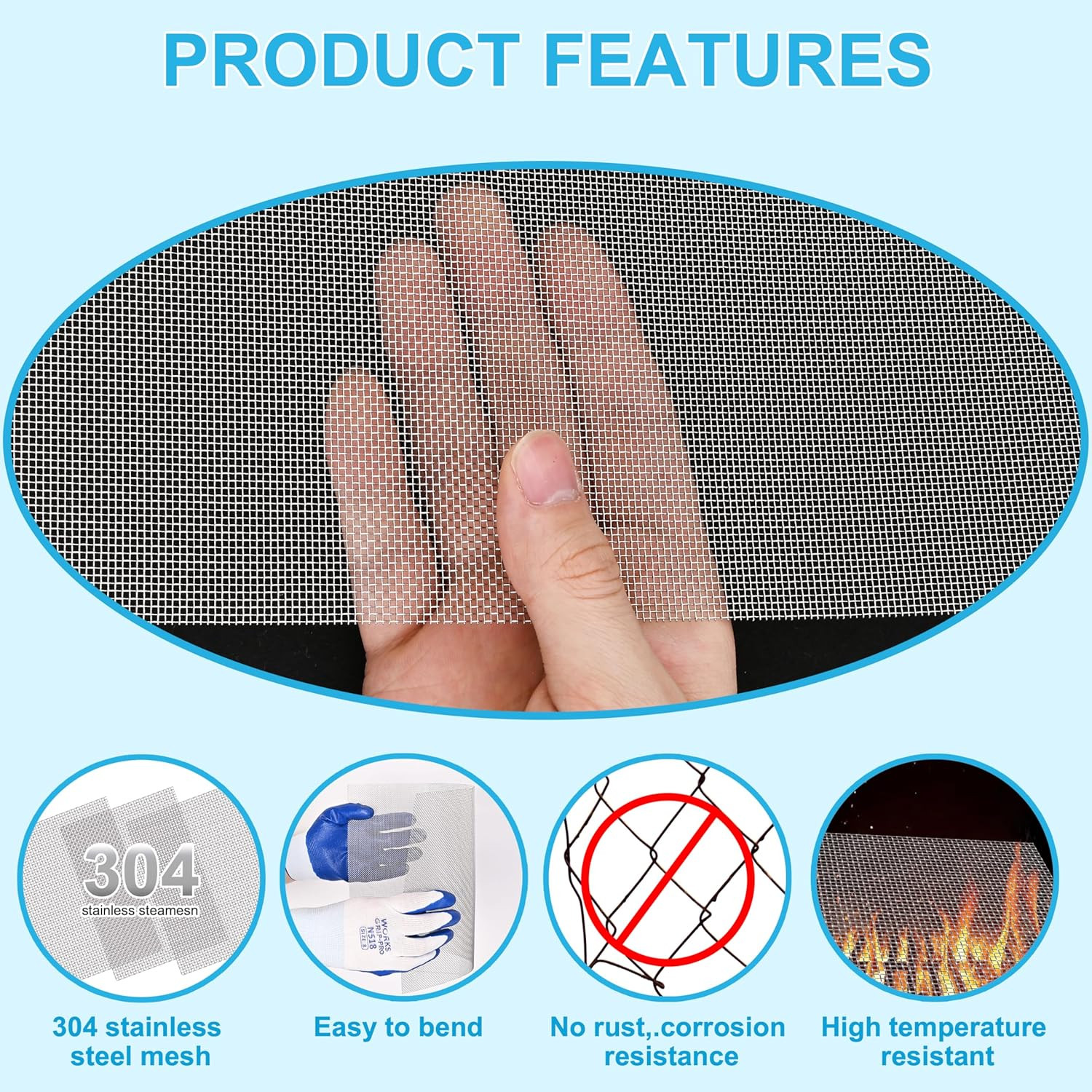 4 Pcs 13X9 (33Cmx23Cm) 20 Mesh 304 Stainless Steel Wire Mesh Sheet, Rustproof Me