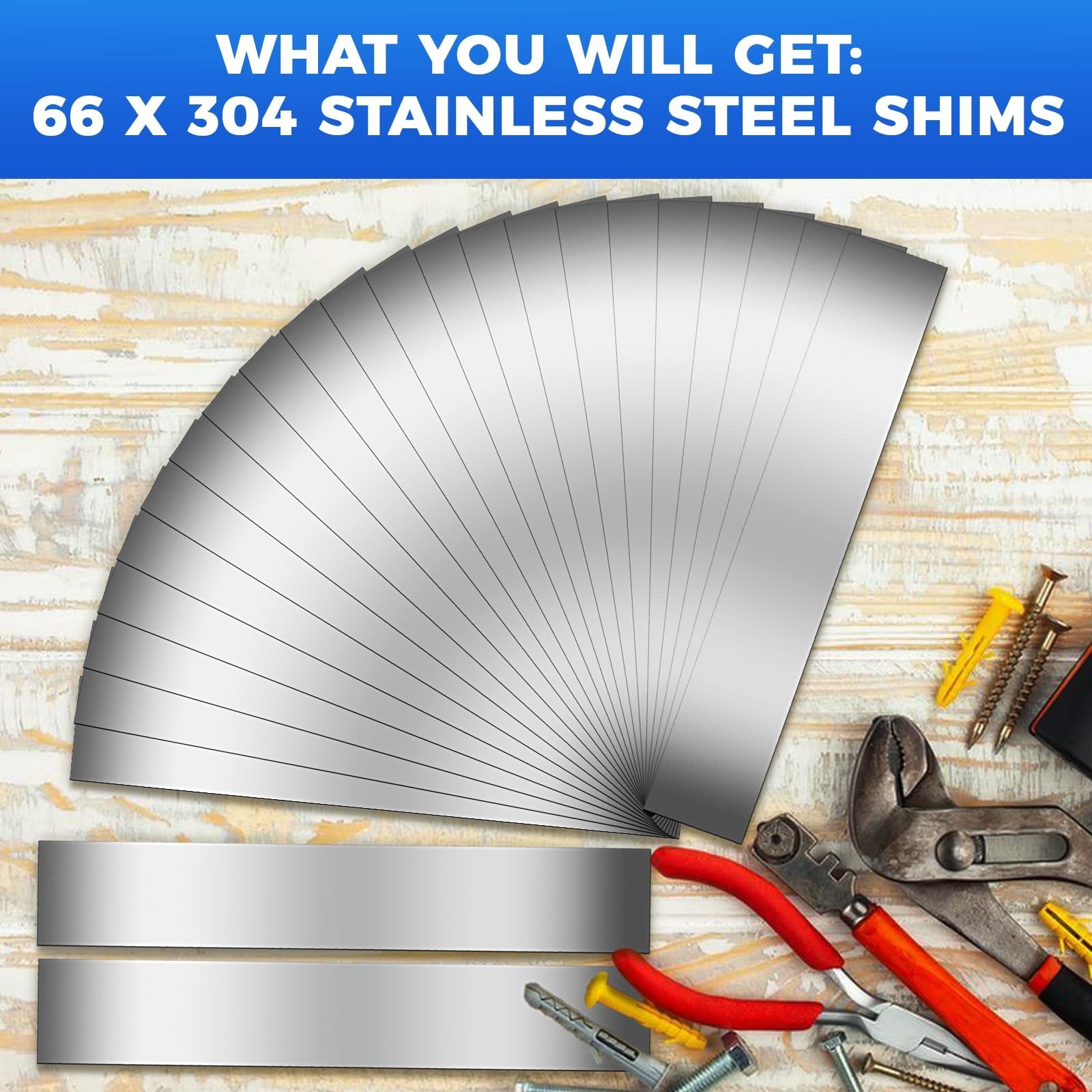 66 Pcs Stainless Steel Shim Stock Set, 11 Thicknesses for Leveling & Alignment