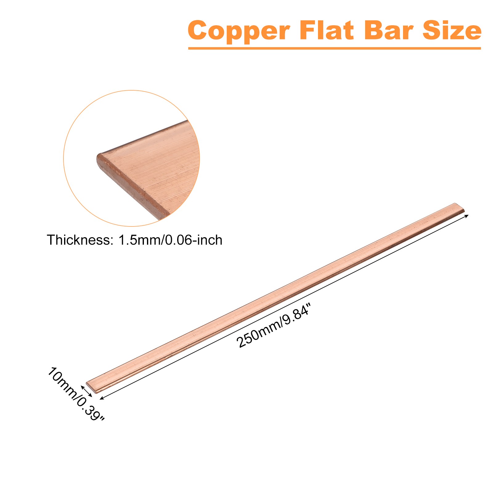 Copper Flat Bar 1/16″ Thickness x 3/8″ Width x 10″ Length Copper Bar Stock