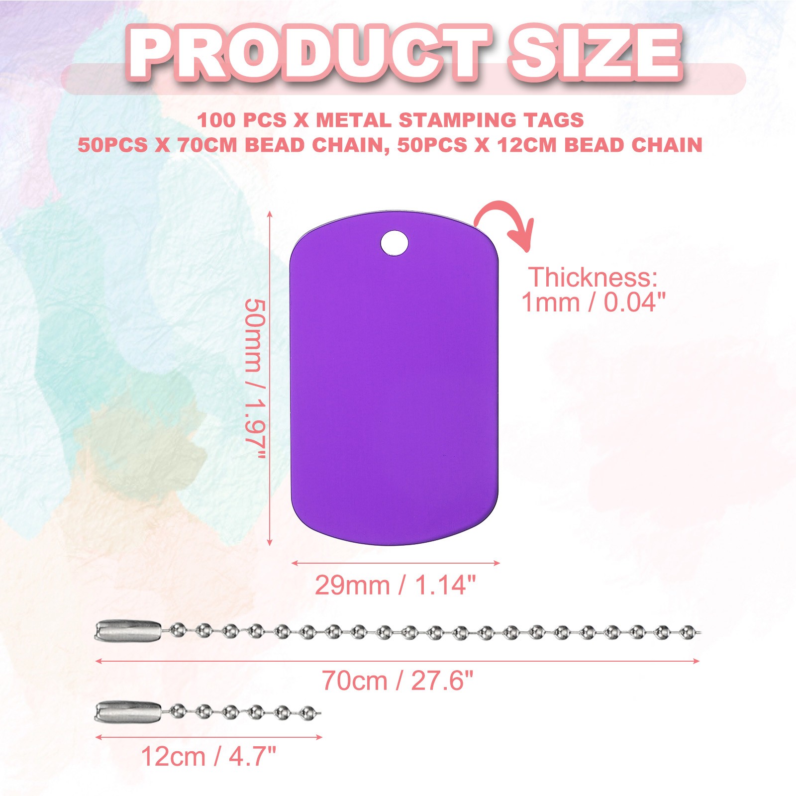 100Pcs Blank Tag Metal Stamping Tags, Rectangle Shape Engraved Tag, Purple