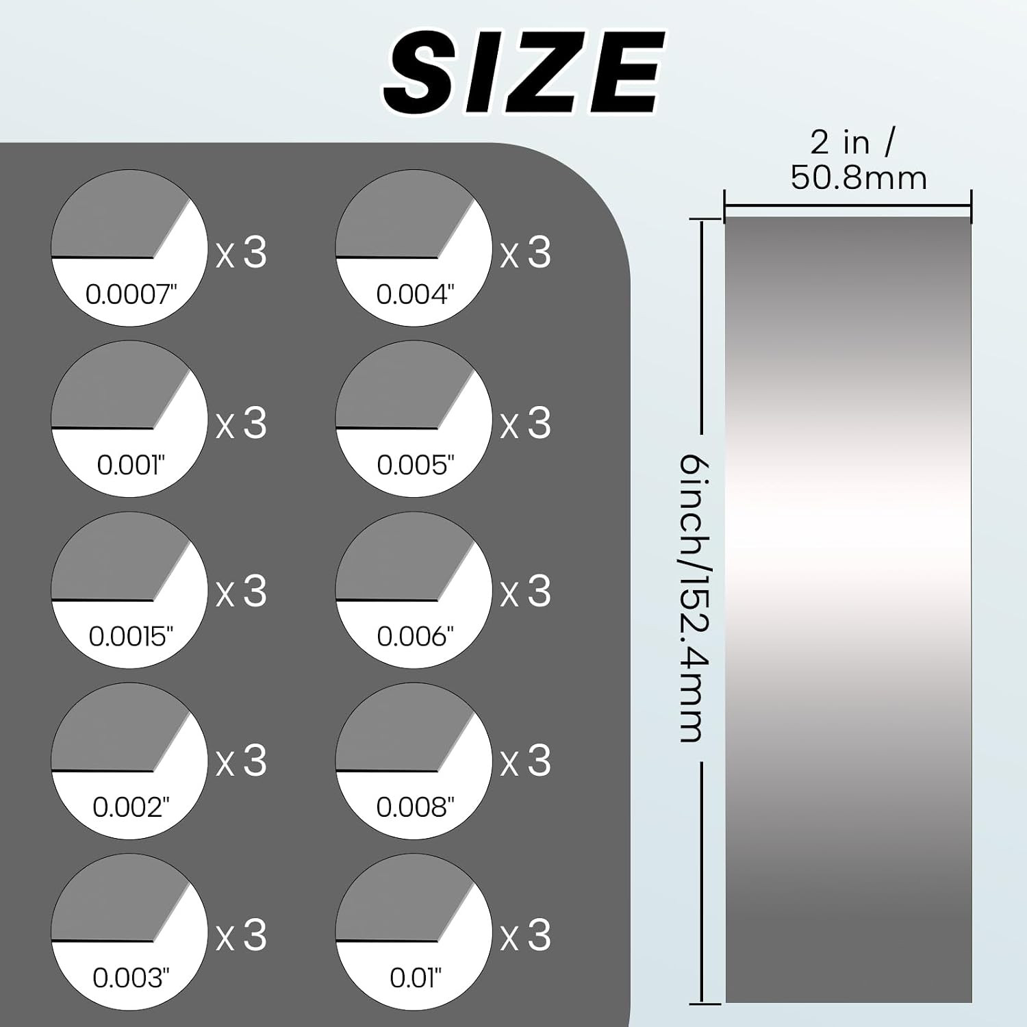 30PC 304 Stainless Steel Shim Stock Assortment 2 x 6″ Metal Strips .001-.010″