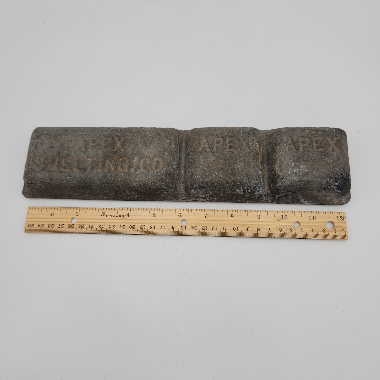 Vintage Apex Smelting Co. Zinc Ingot Bar 8.5 lbs Old Foundry Metal Casting