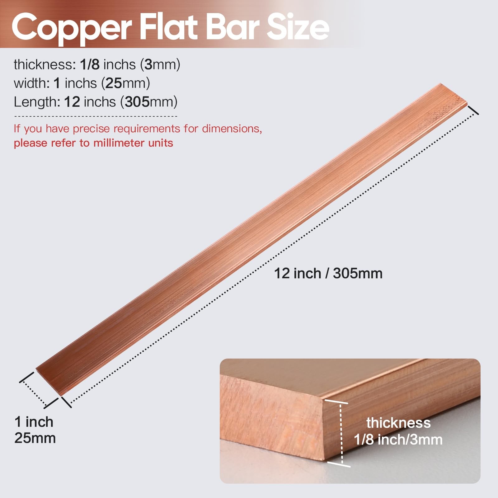 1/8 Inch Copper Flat Bar,1/8″ x 1″ x 12″ C11 Solid Copper Flat Bar Stock,99.9…