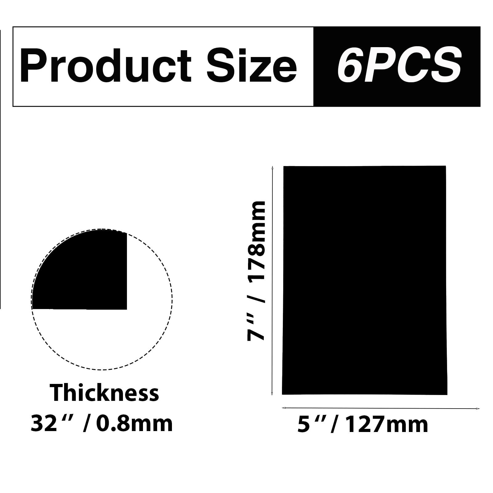 6 PCS Black Anodized Aluminum Sheet 5x7x1/32 Inch 0.8mm Metal Engraving Plate