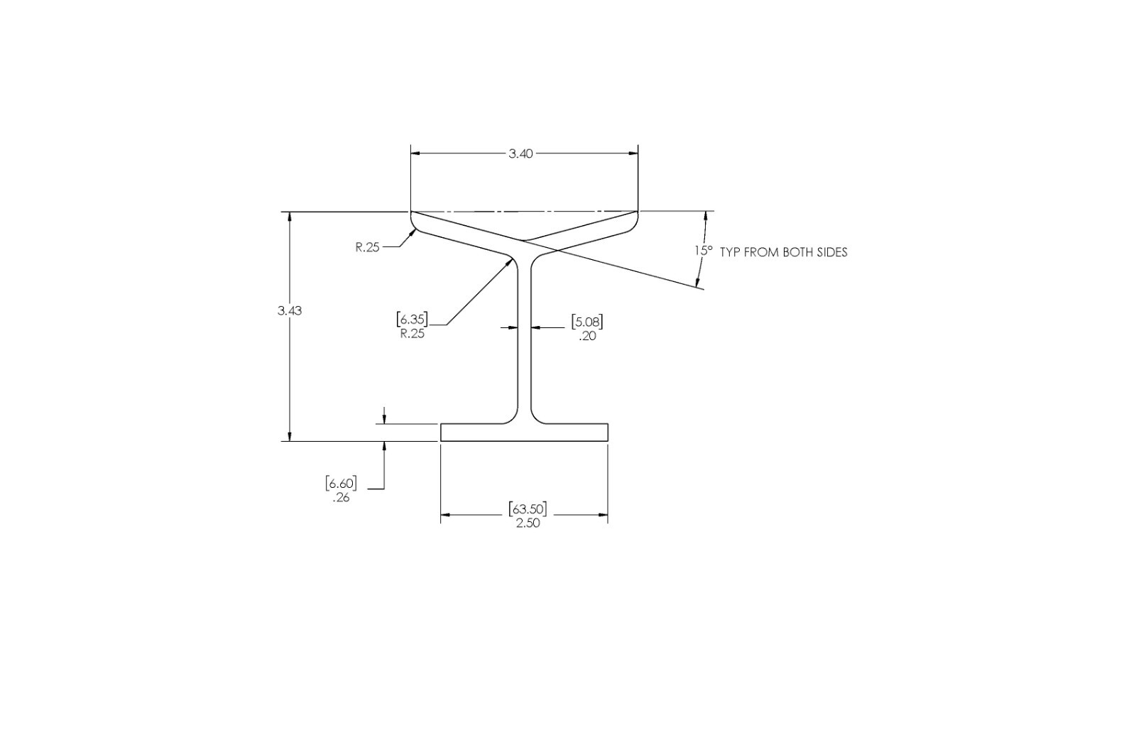 Y-beam extrusion aluminum,2.5″ x 15° 6005A-T61 MF