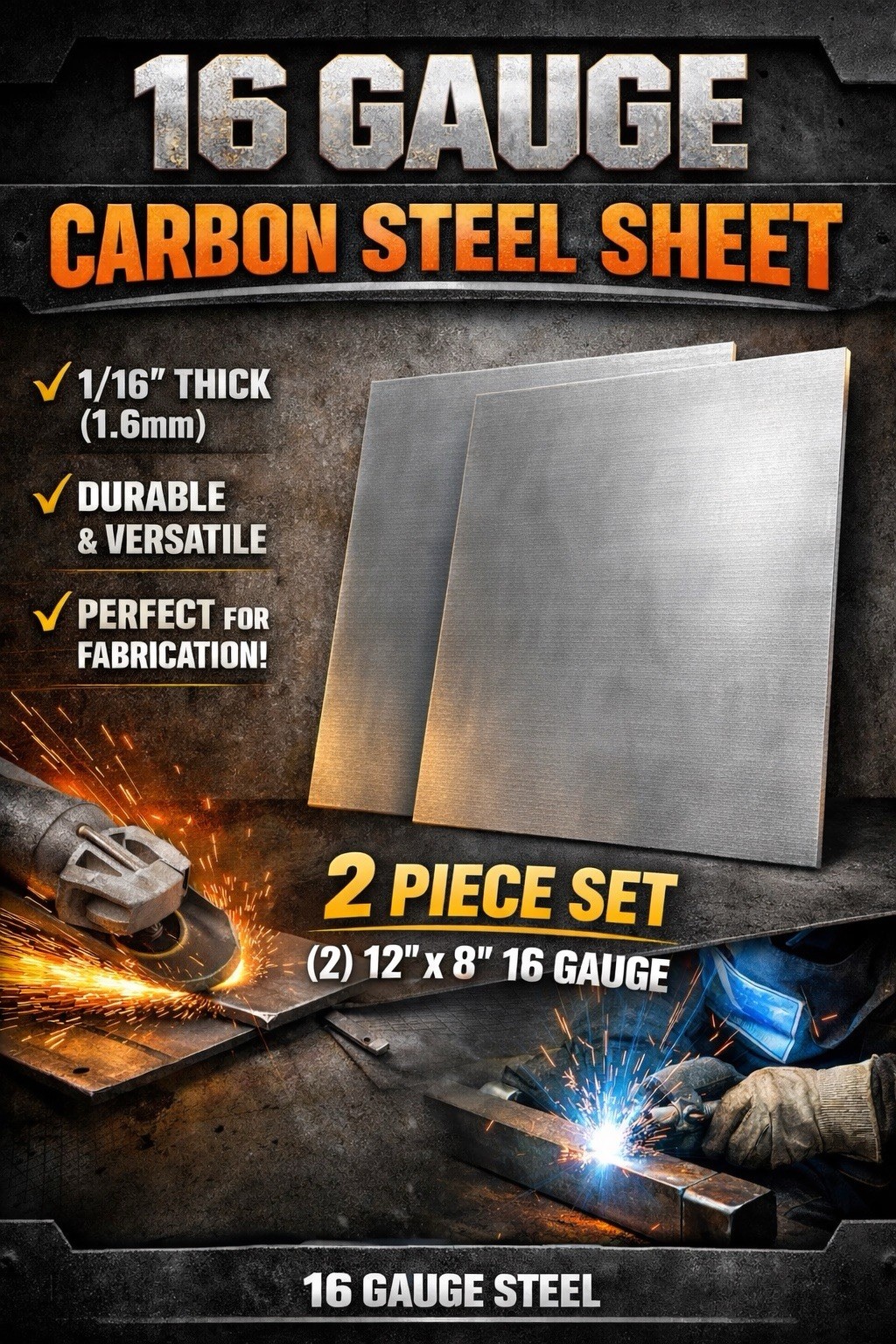 2 Pcs 16 Gauge Sheet Metal, 12″ X 8″ Weldable Steel Sheet