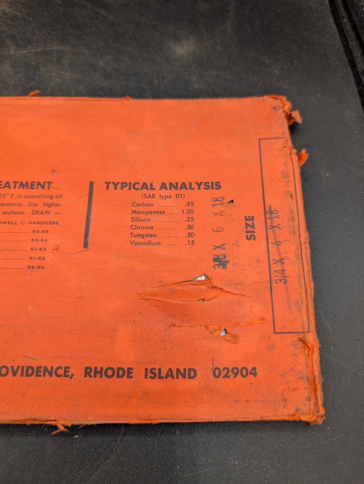 NOS Nicholson Oil Hardening Precision Ground Flat Stock 5/16″ X 6″ X 18″ Type O1