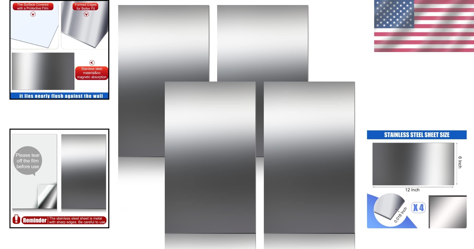 Versatile 304 Stainless Steel Craft Sheets – 4 Pcs Non-Magnetic Metal 12×6 Inch