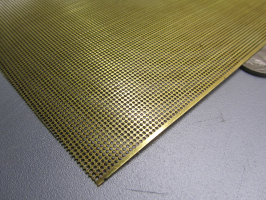 Brass Perforated Extra Thin Sheet, .016″ Thick x 24″ x Per Ft”, .038″ Hole Dia.