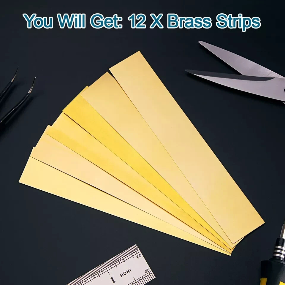 12 Pieces Brass Strip, Brass Shim Stock Assortment, 1″ Width x 6″ Length, 0.0…