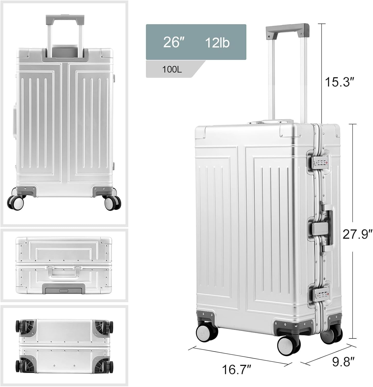 All Aluminum Magnesium Luggage 28Inch，Cut from Whole Aluminum Sheet（3Rd Generati