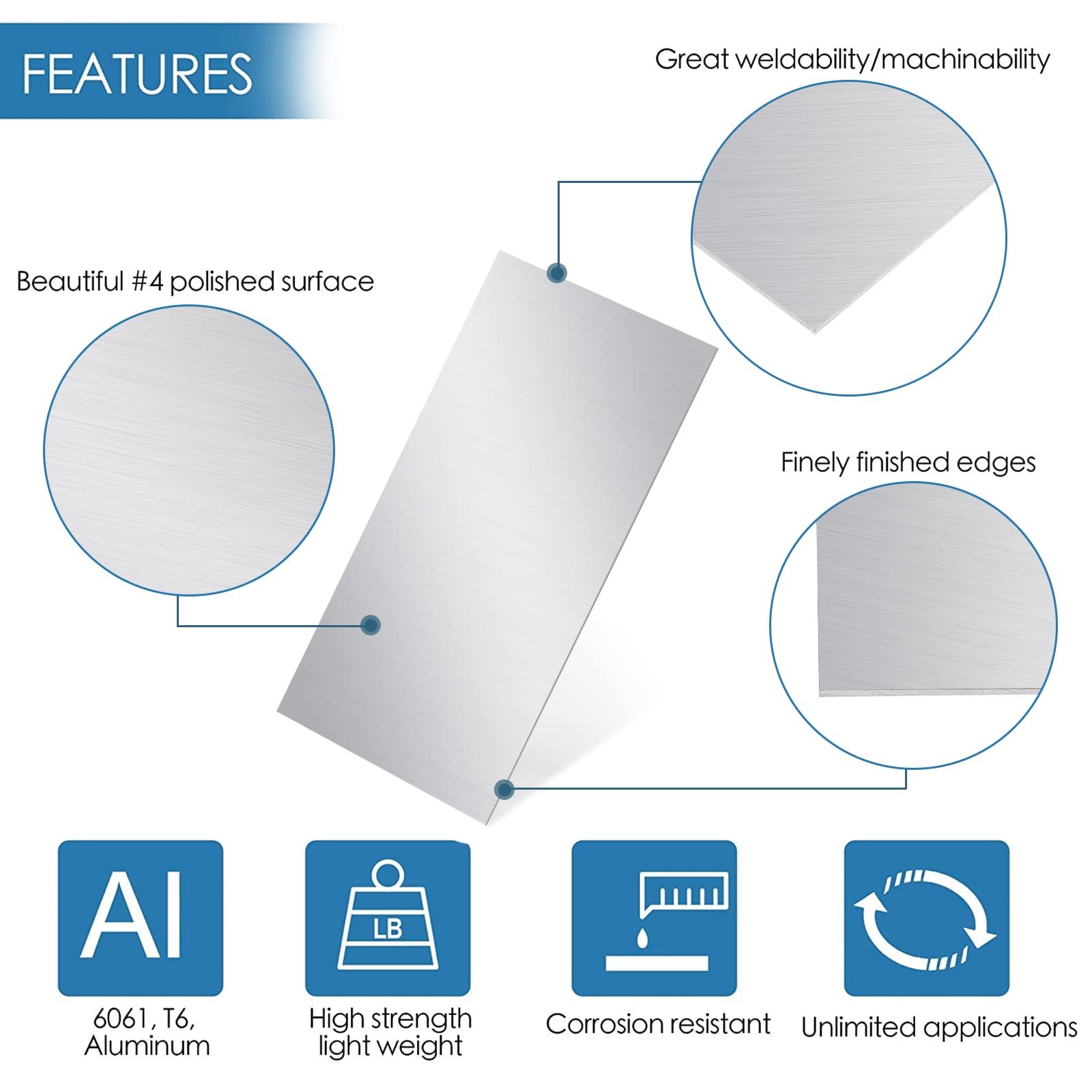 BENECREAT 6pcs Aluminium Metal Sheet, 6×12 inch Rectangle Flat Inch