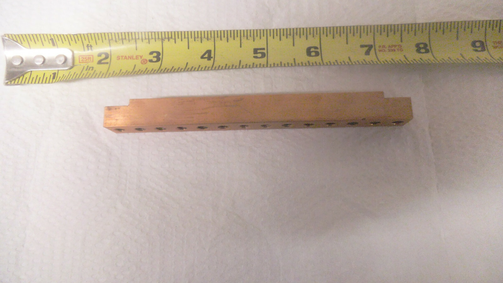 Copper grounding bar, 12 position, 5-1/4″ x 1/2″ x 1/2″, 10-32 thread