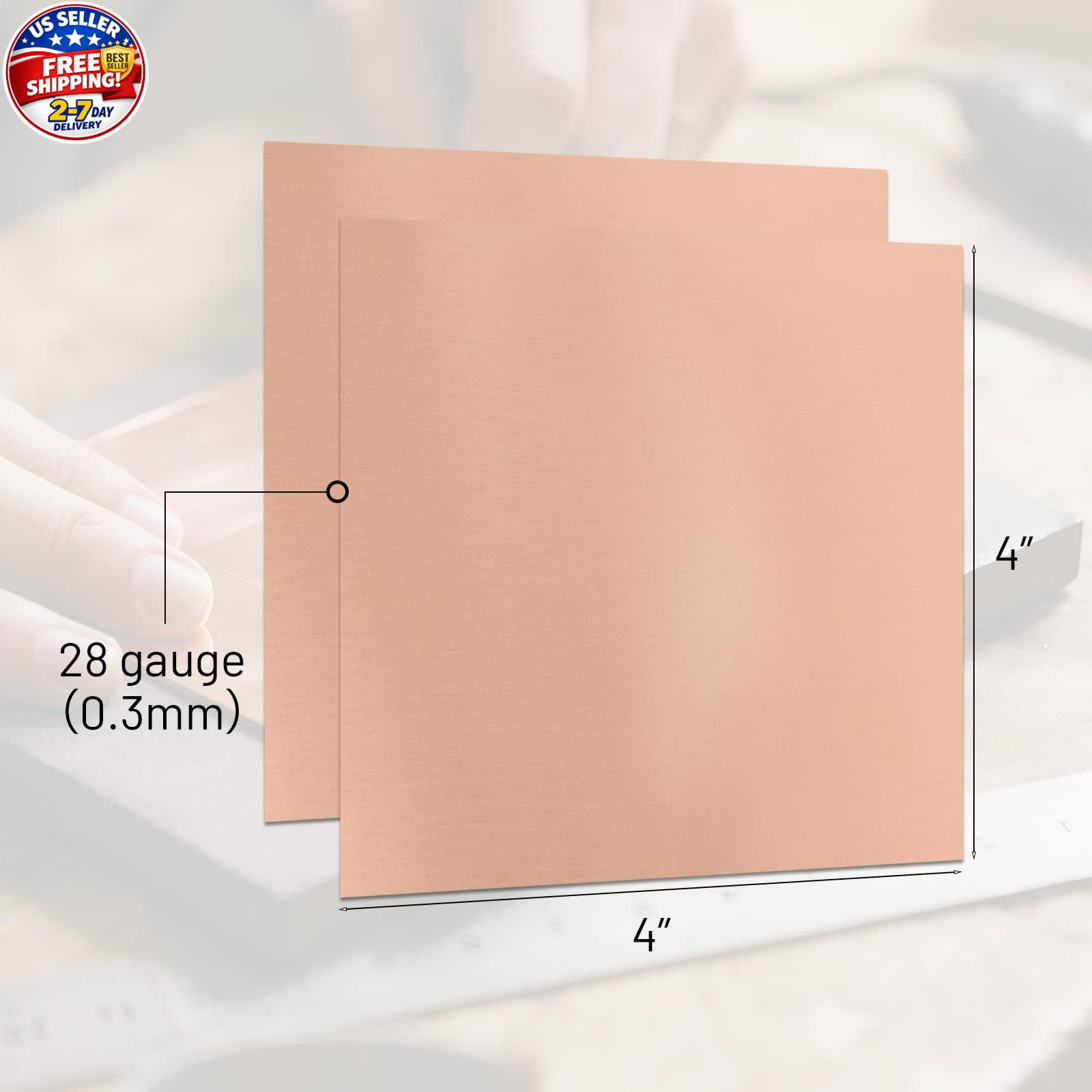 2 Pcs 99.9%+ Pure Copper Sheet, 6″ x 6″, 28 Gauge Thickness Copper Plates, 153 x