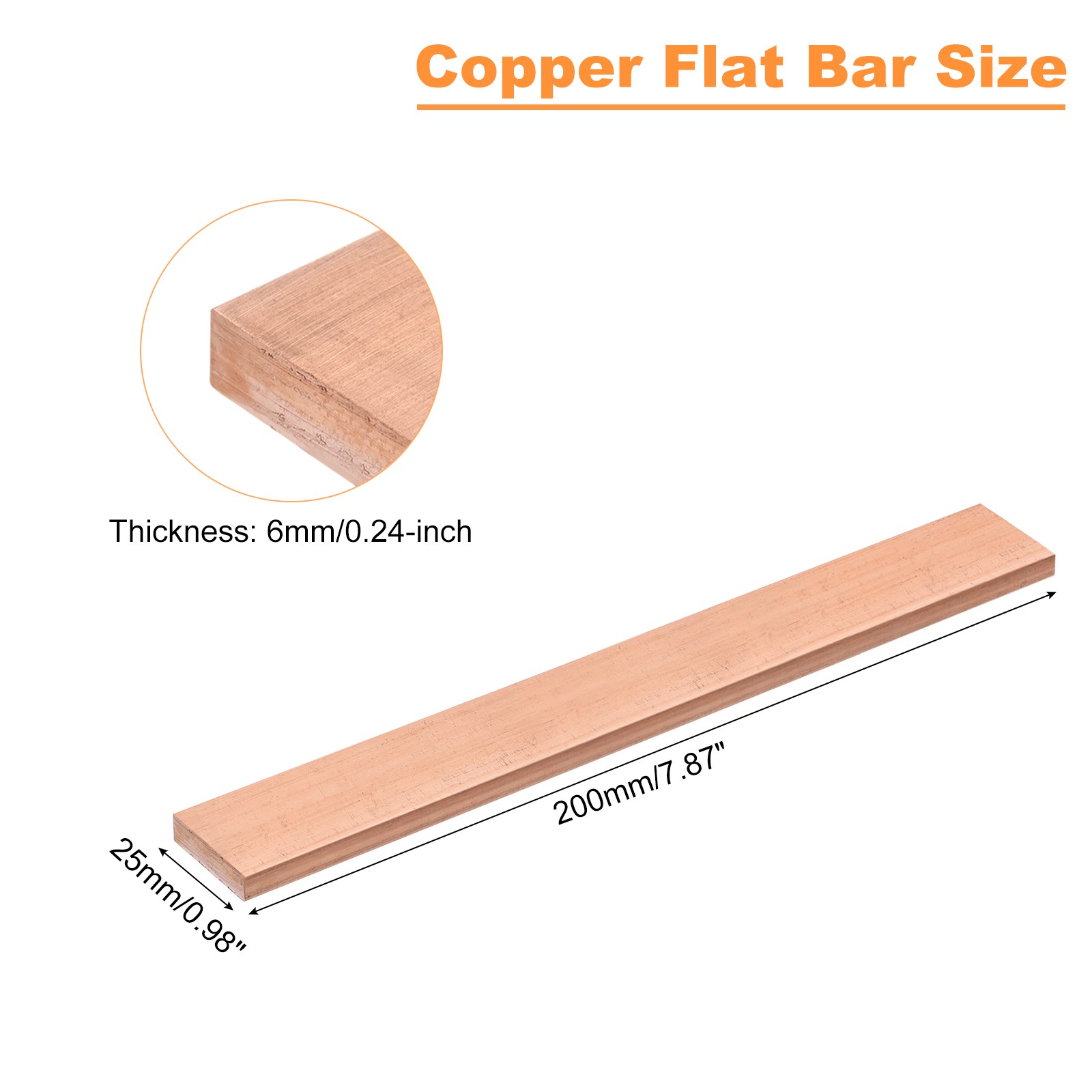 Copper Flat Bar 1/4″ Thickness x 1″ Width x 8″ Length Copper Bar Stock