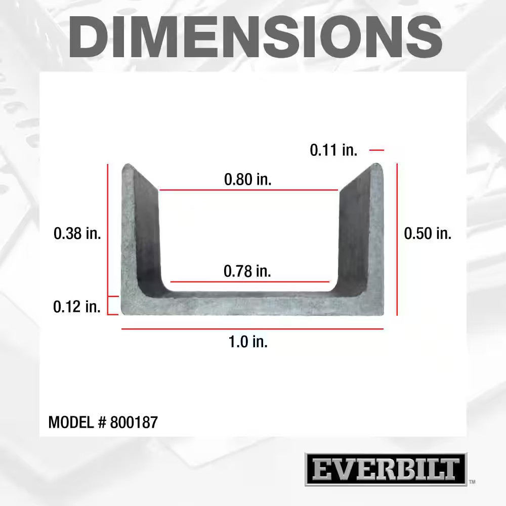 1 In. X 1/2 In. X 3 Ft. – 1/8 In. Thick Plain Steel C-Channel