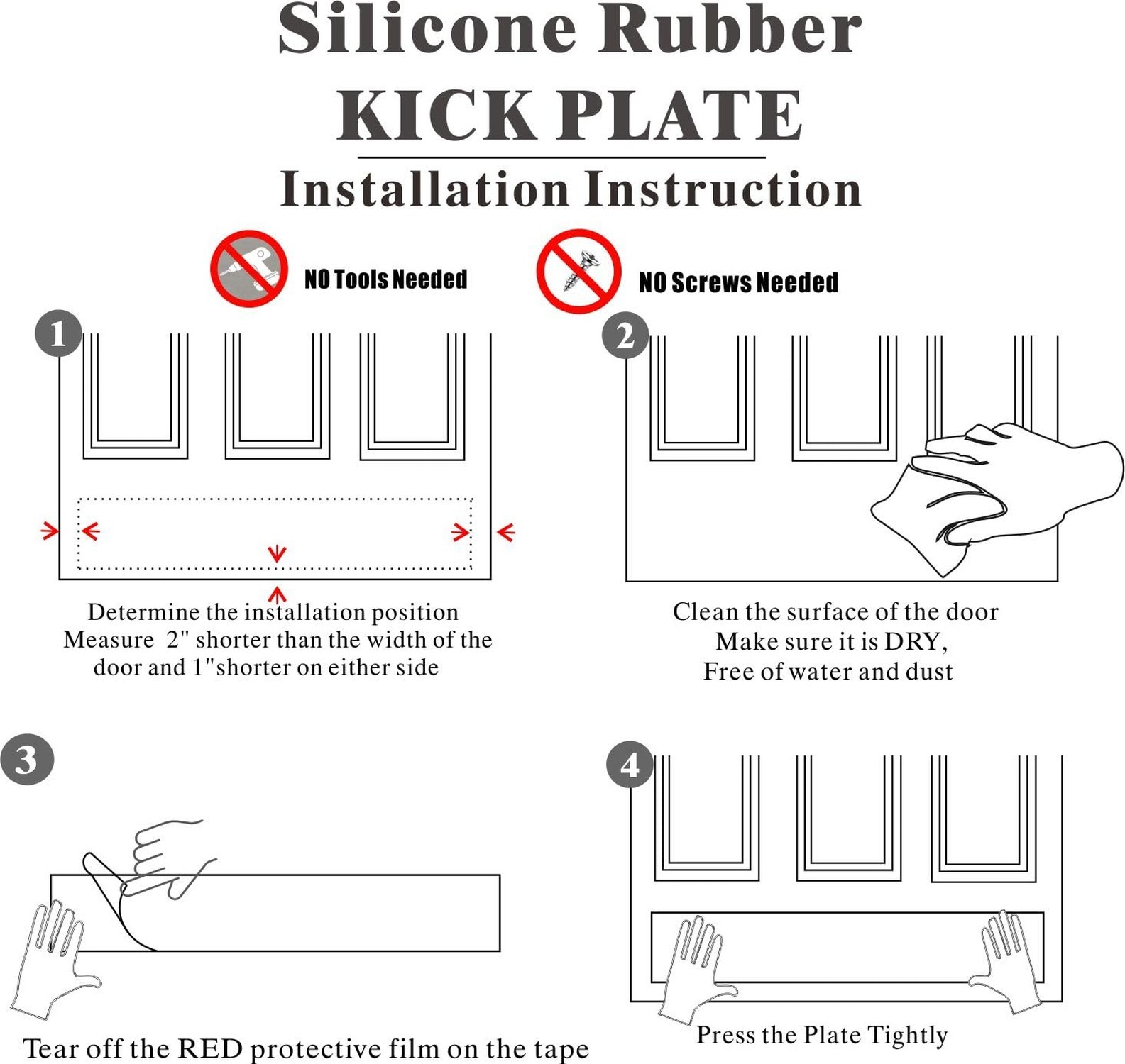 Silicone Rubber Door Kick Plate 8×30 Inch Self Adhesive White Cut-to-Fit Kick…