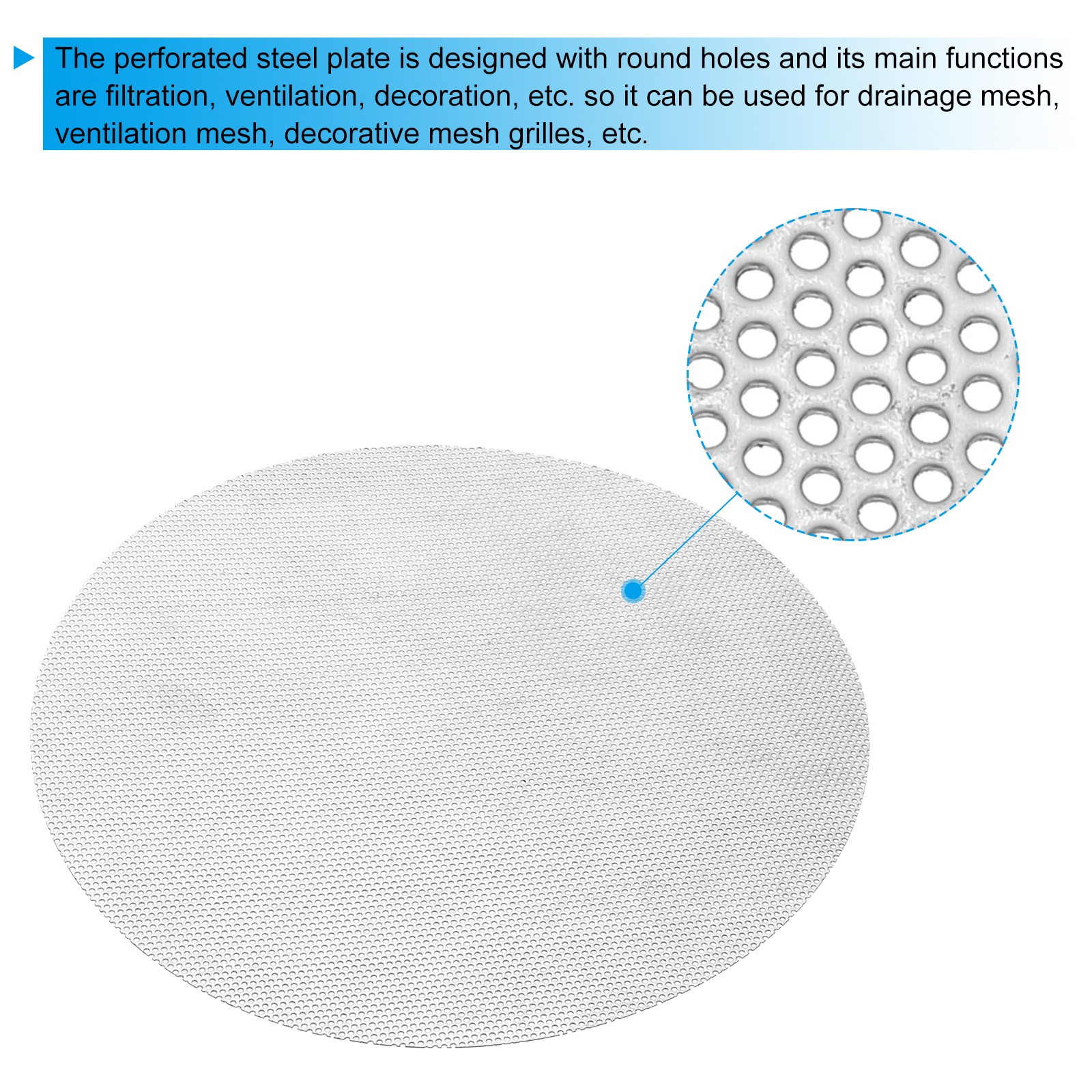 12″ 304 Stainless Steel Perforated Sheet, 0.06″ Hole Metal Mesh Plate