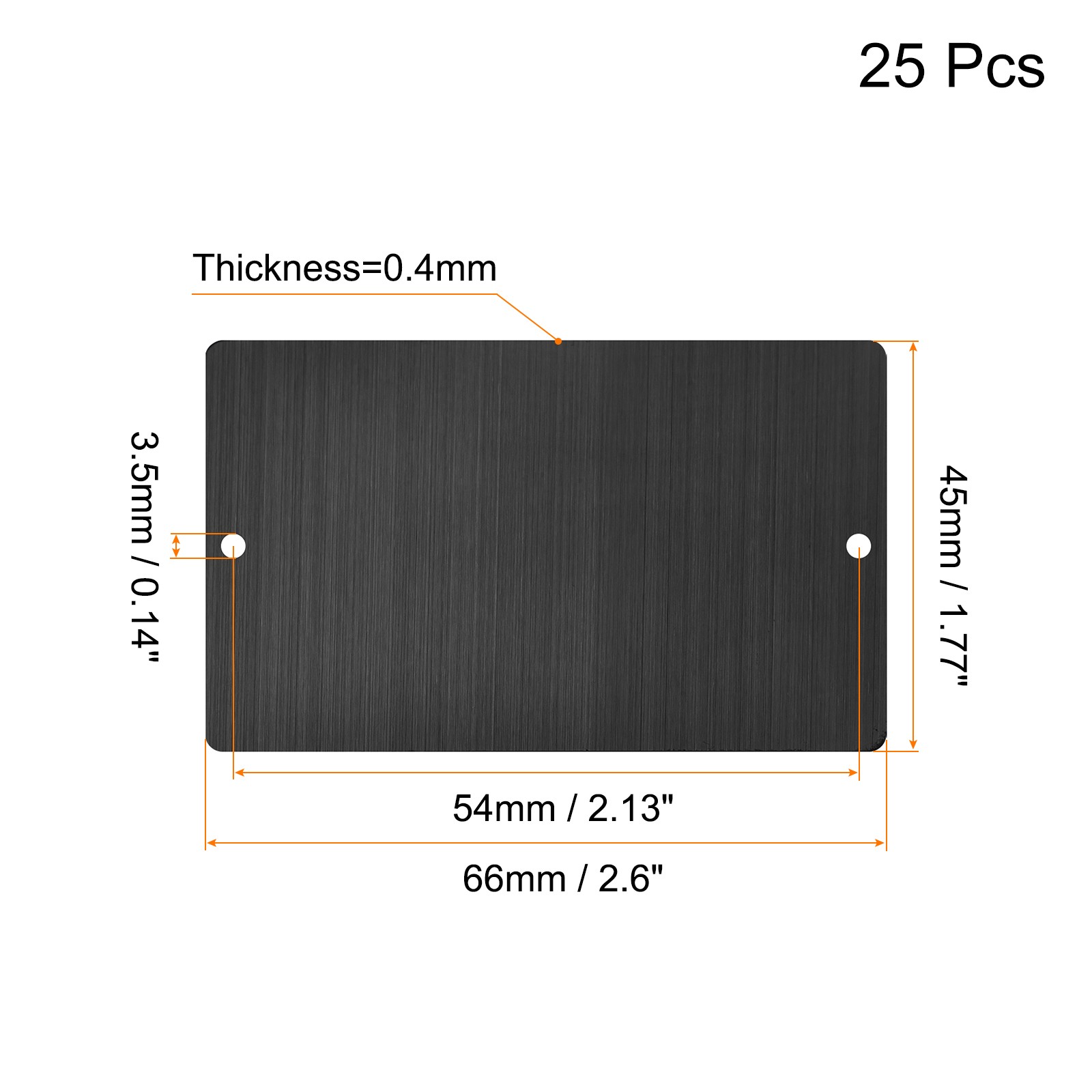 66x45x0.4mm Brushed Stainless Steel Blank Metal Card with Hole Dark Gray 25Pcs