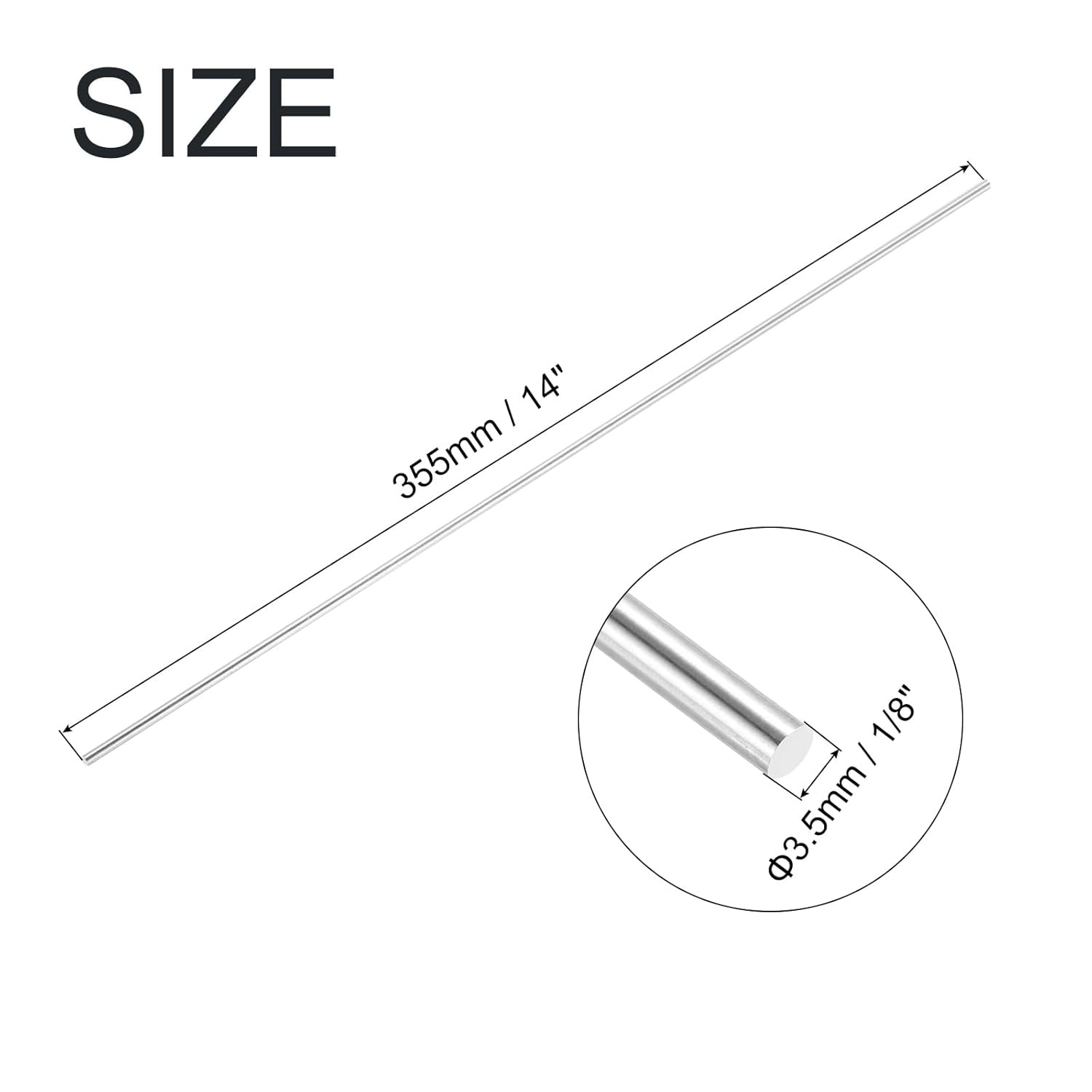 uxcell Aluminum Round Rod, 1/8 Inch Diameter x 14 Inch, Silver Tone