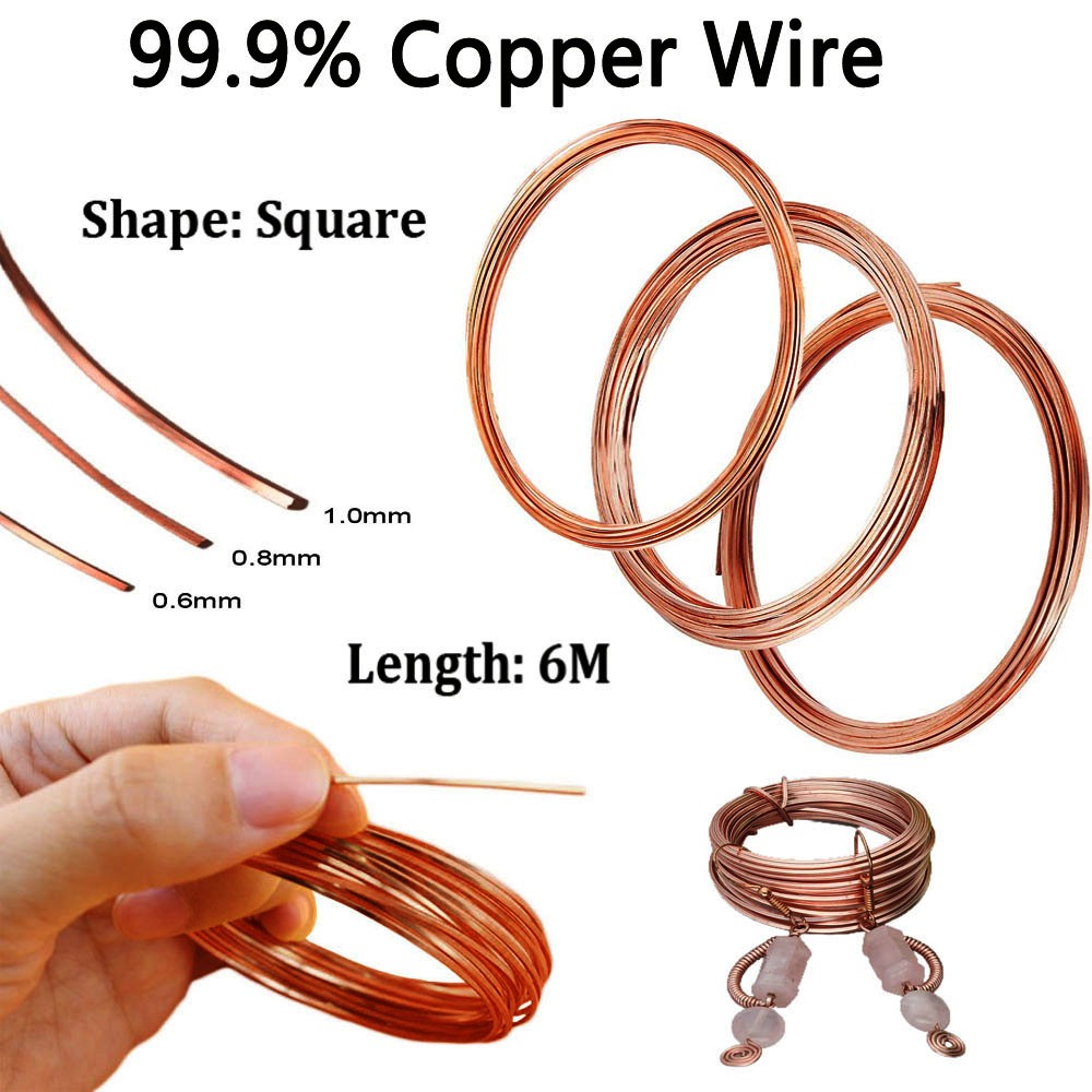 0.6/0.8/1mm Copper Flat Wire Square, Eco Friendly, for Jewelry