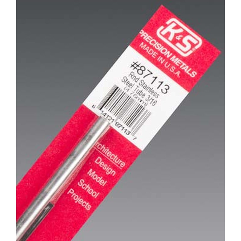 K&S 87113 0.028 in. Round Stainless Steel Tube 1 L ft. x 3/16 Dia. in.