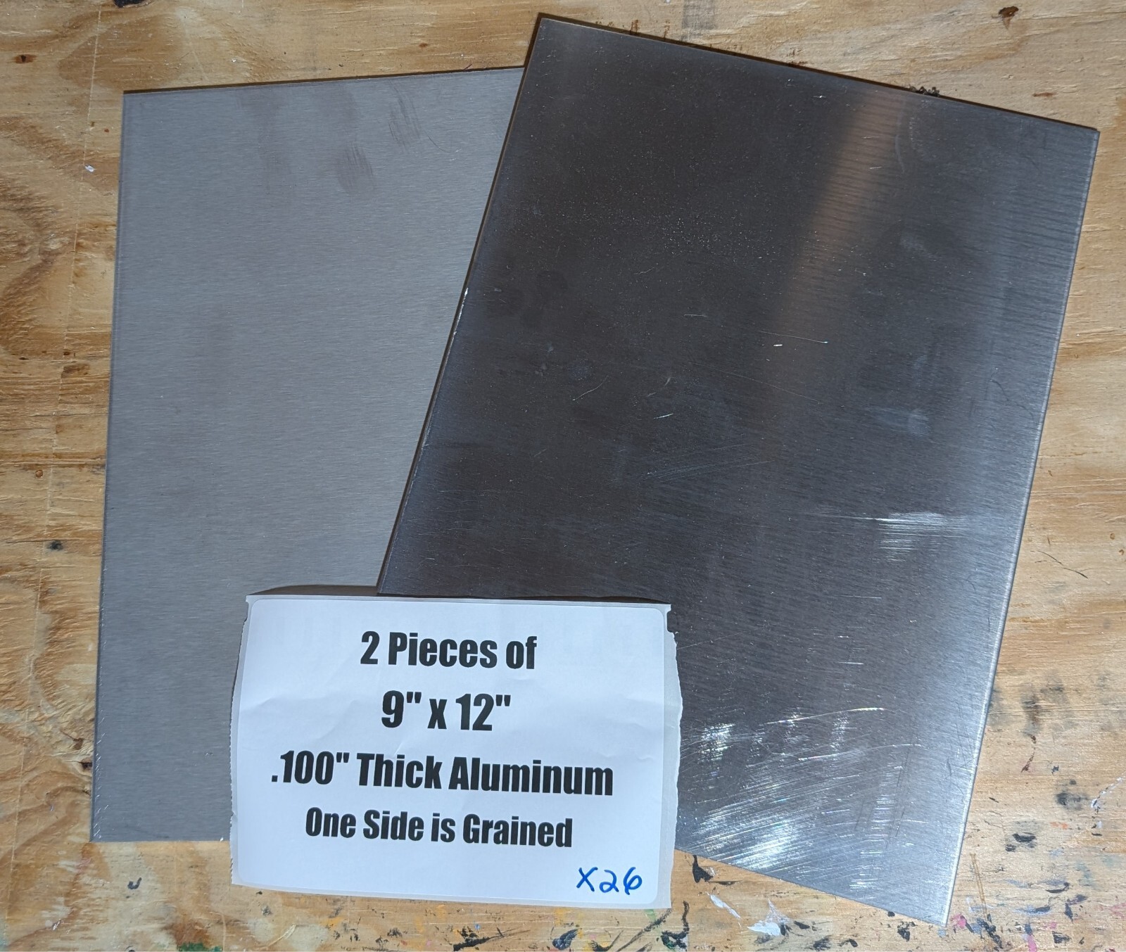 2 Pieces of 9″ x 12″ Aluminum .100″ Thick (10 Gauge) Sheet Metal 1 Side Grained