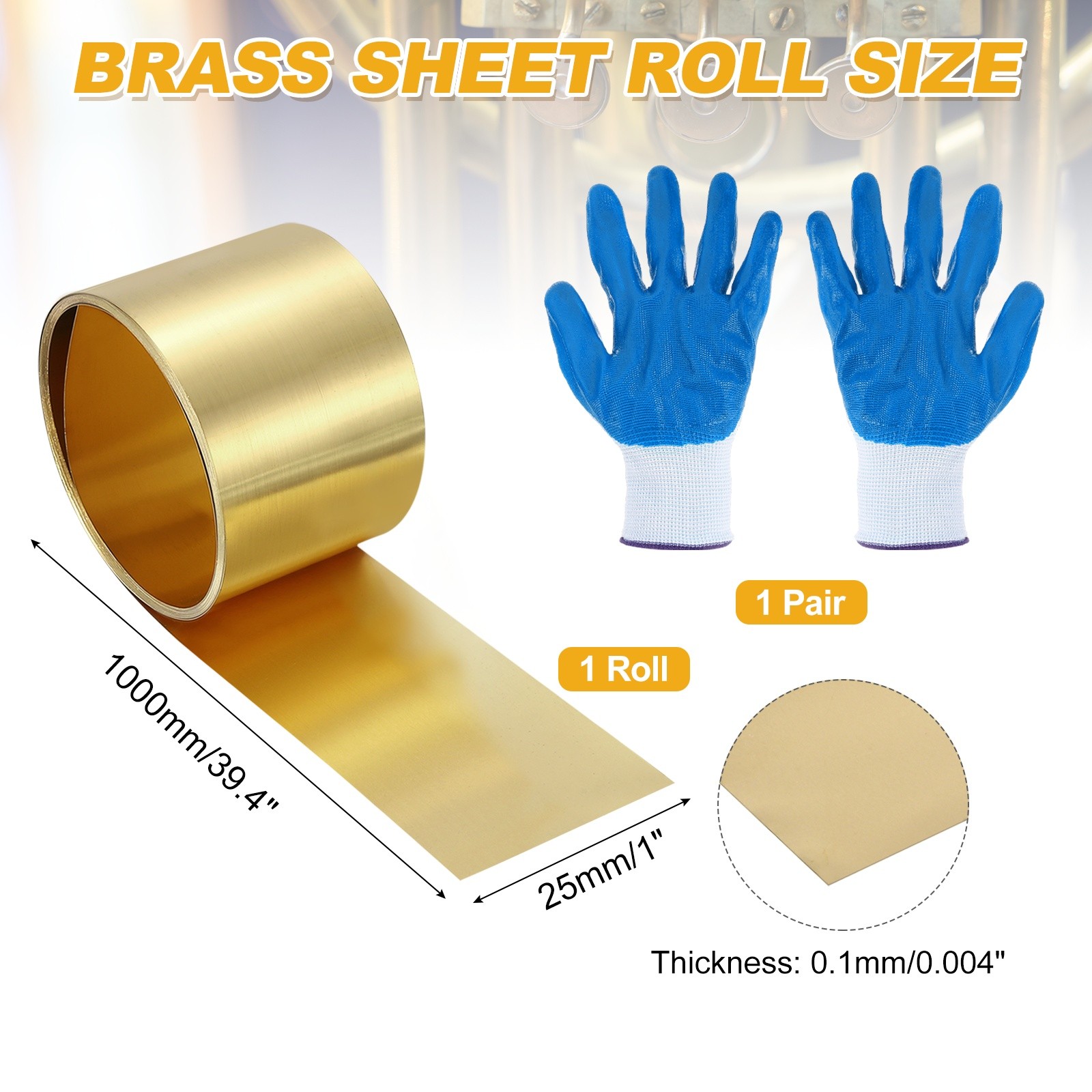 Brass Sheet Roll, 0.004 x 1 x 39.4 Inch H62 Thin Brass Foil Strip Plate Shim