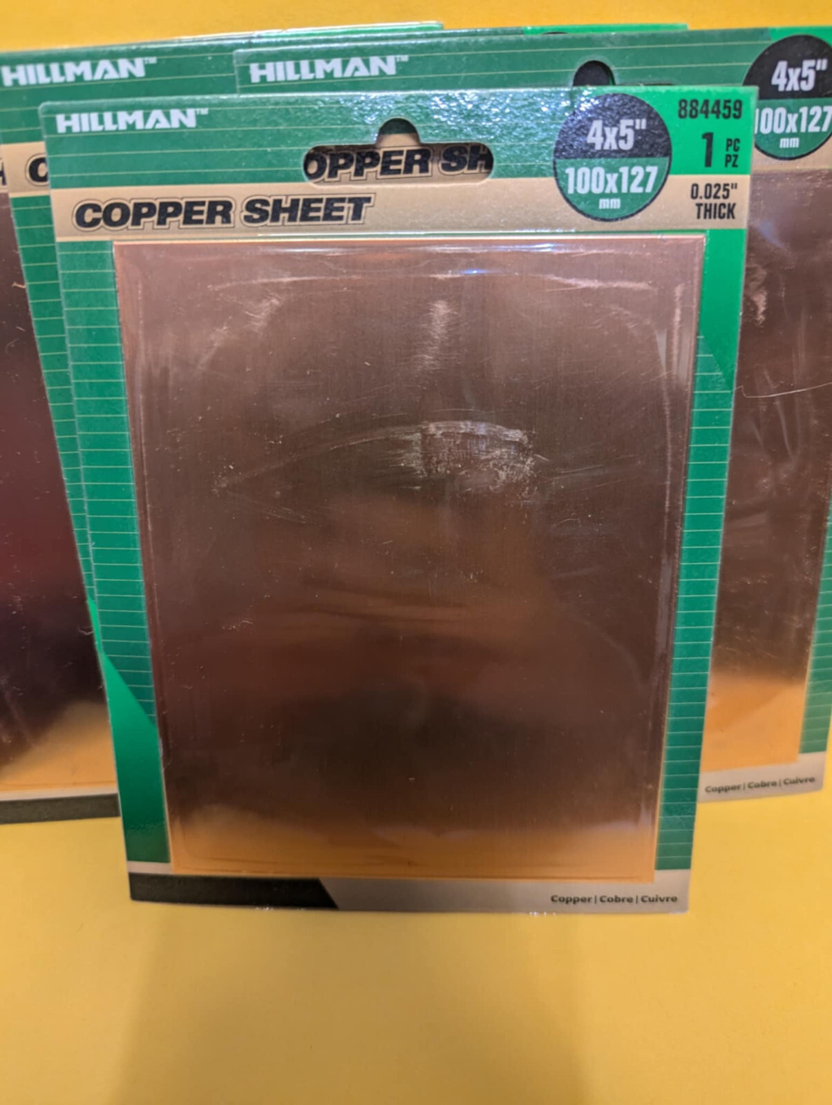 1 LOT OF 4 Hillman 884459 4″x5″ Copper Sheet, 0.025mm Thick