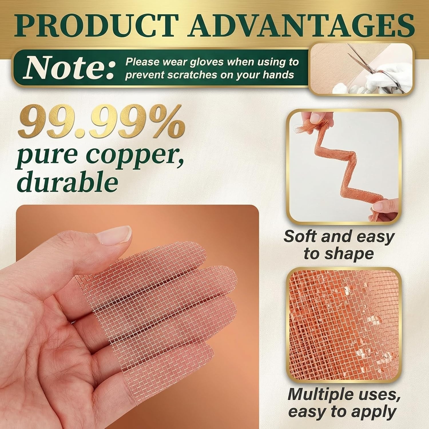 36″ x 10FT Copper Mesh Screen 99.9% Pure Copper 40 Mesh Roll for Crafts and DIY