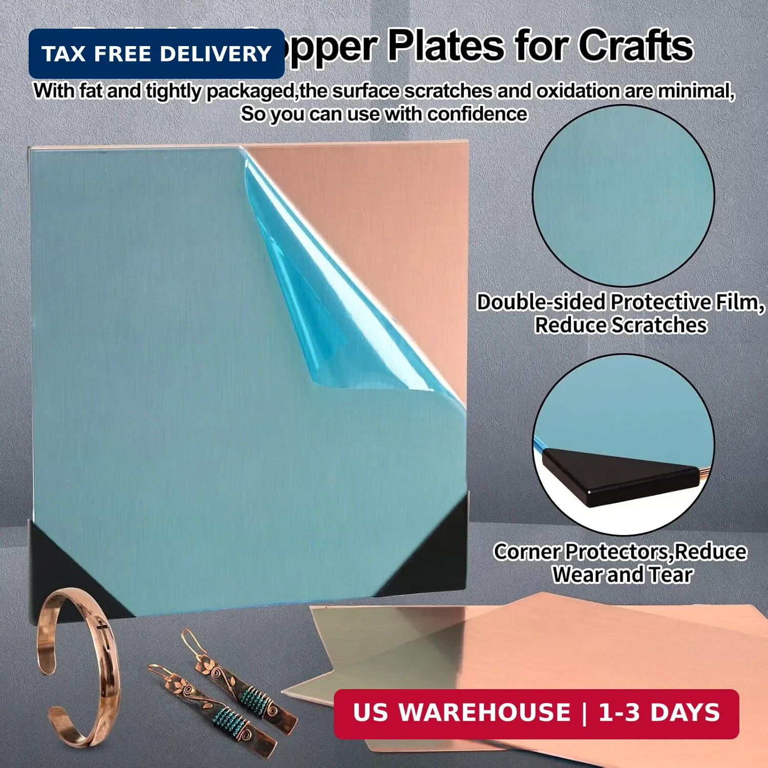 6-Pack 99.9% Pure Copper Sheets Metal 6 “x 6”, 24 Gauge Copper Sheets