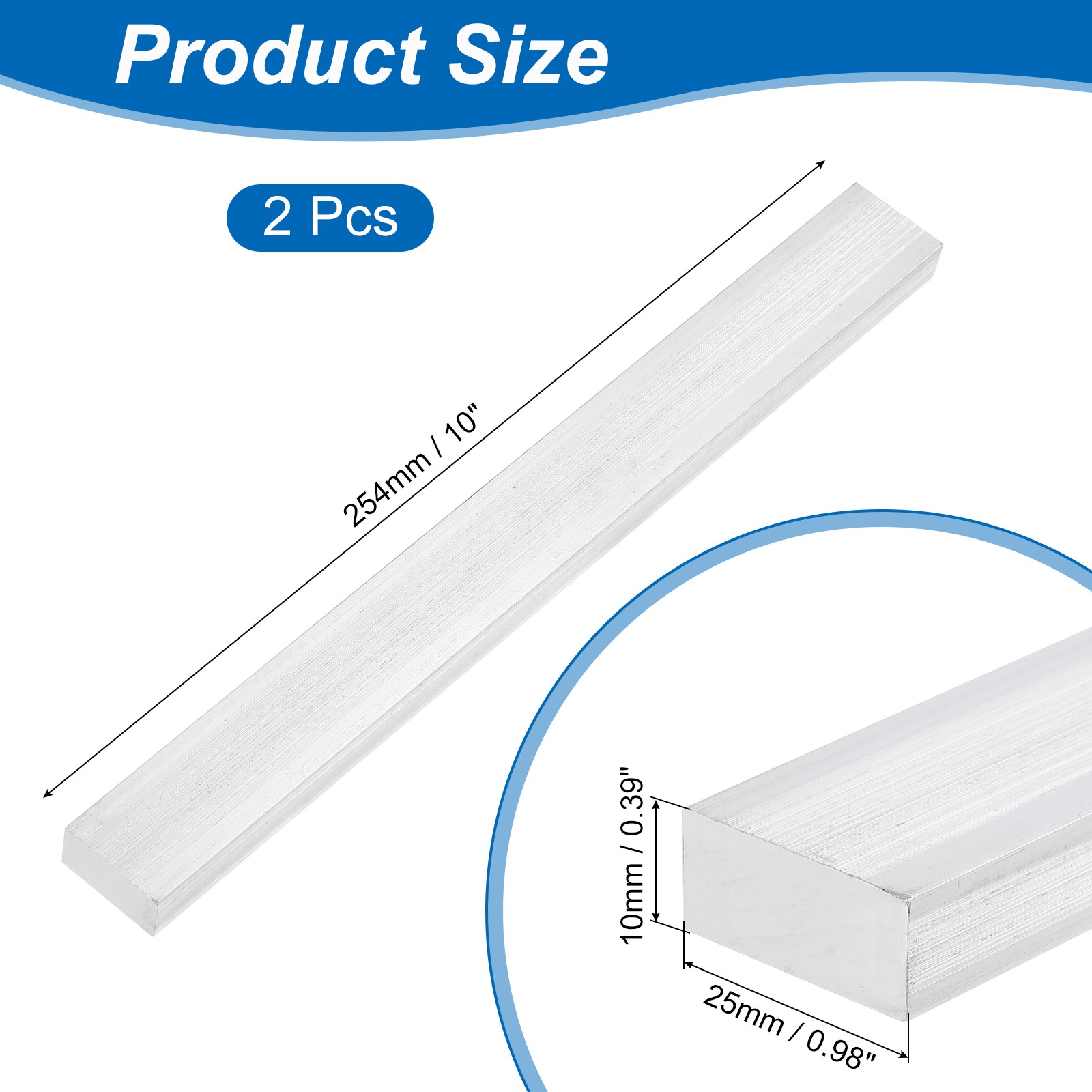 2Pcs Square Aluminum Flat Bar 3/8″ Thickness 1″ Width 10″ Length