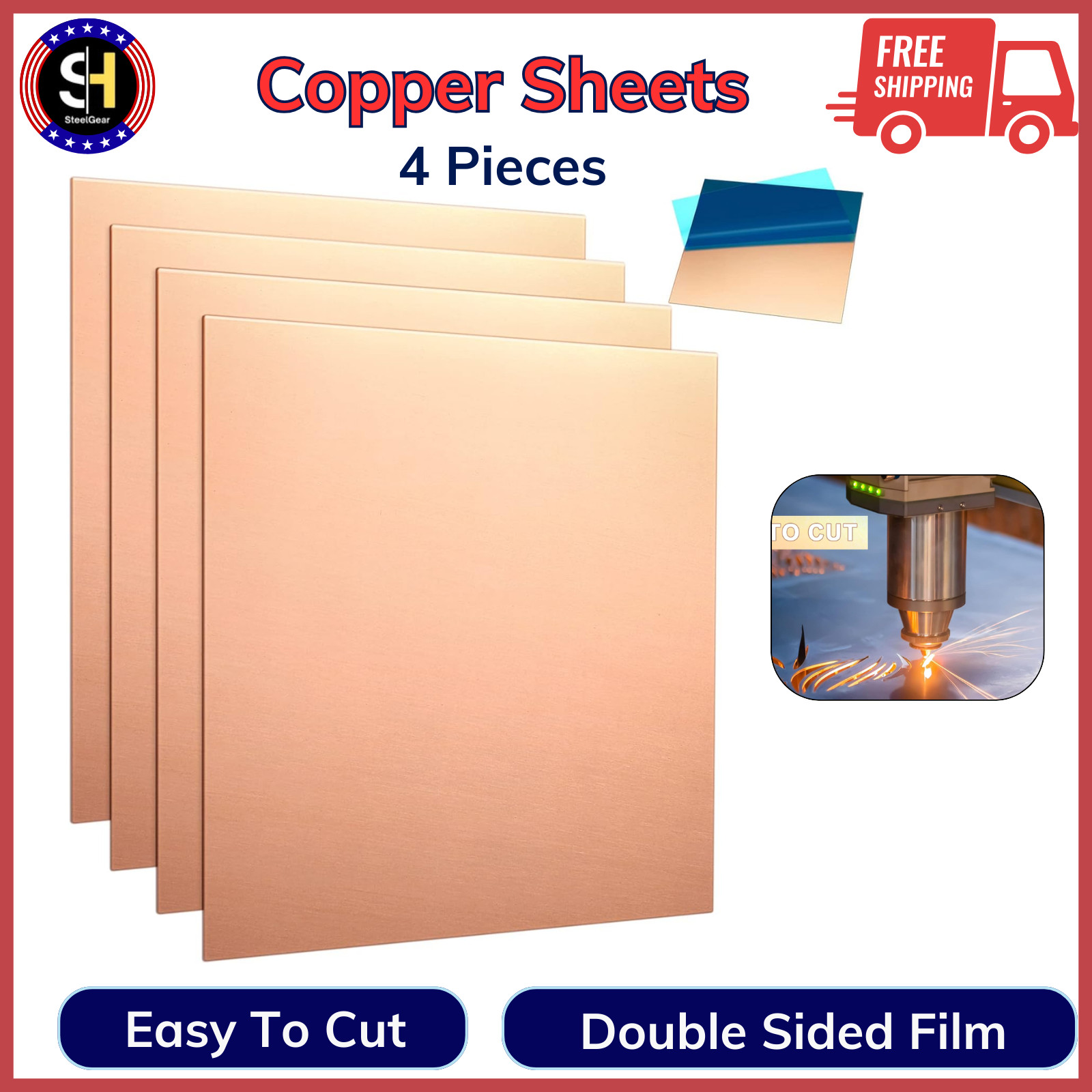 4 Pieces Copper Sheets Plates Metal for Crafts 12 x 12 inch 24 Gauge 0.5mm Thick