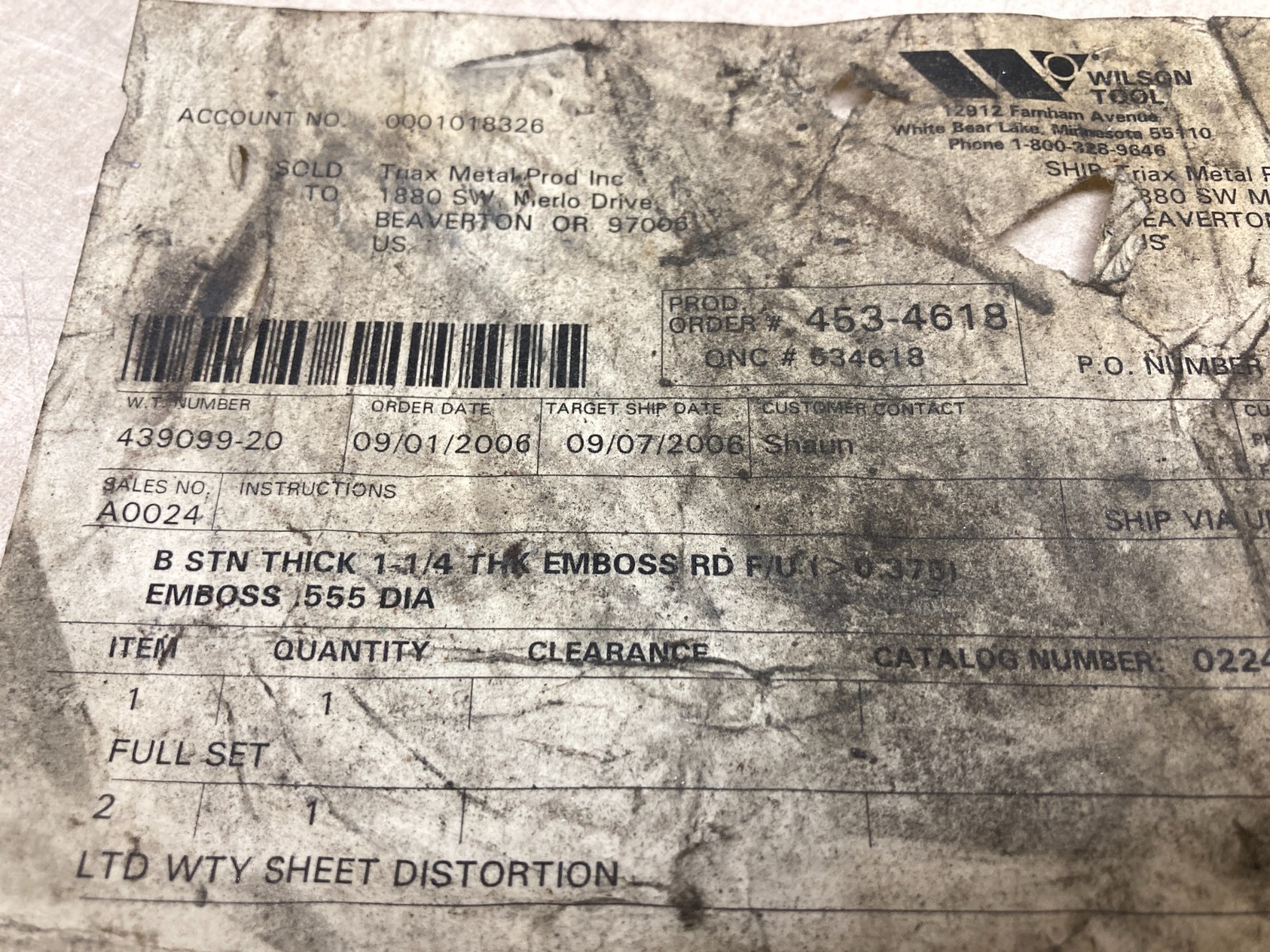 Wilson Tool 1.25 THK Emboss RD Make Die Base-Rework Punch & Die Cap W/ Sample