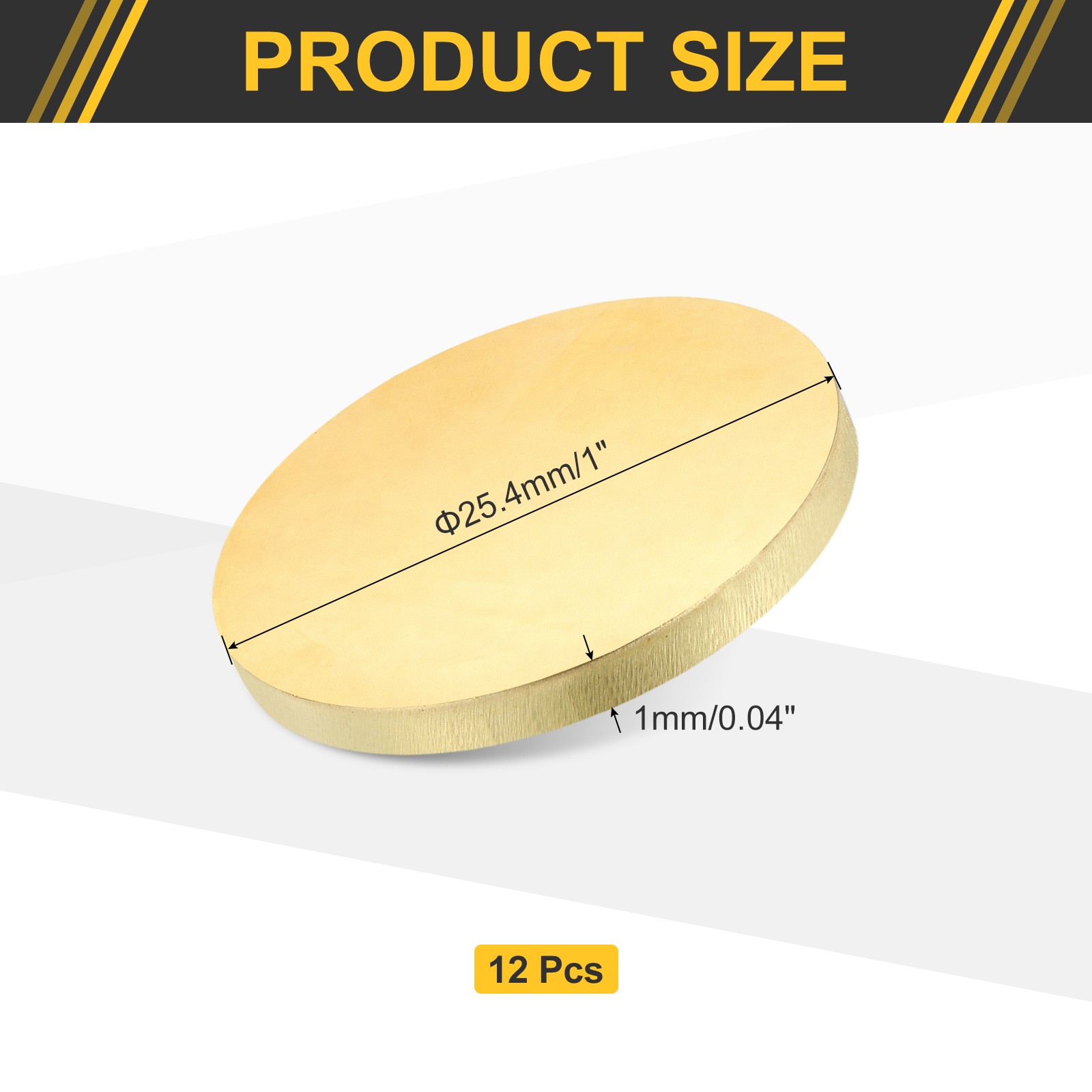 12Pcs Brass Round Plate, 0.04″(1mm) Thick 1″(25mm) Dia H65 Brass Round Sheet