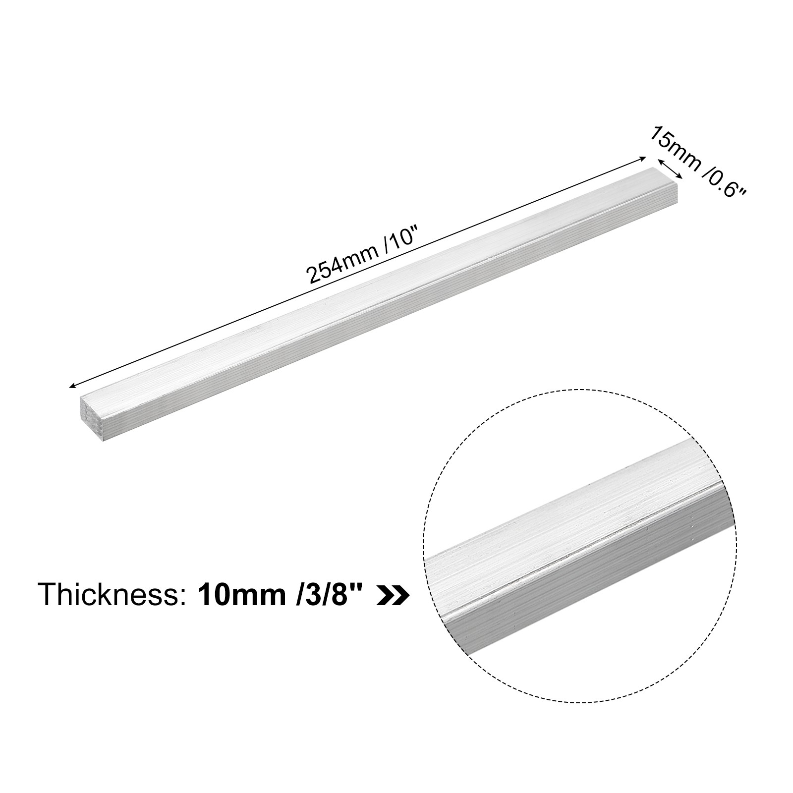 Square Aluminum Bar, 3/8″ Thick 0.6″ Width 10″ Length